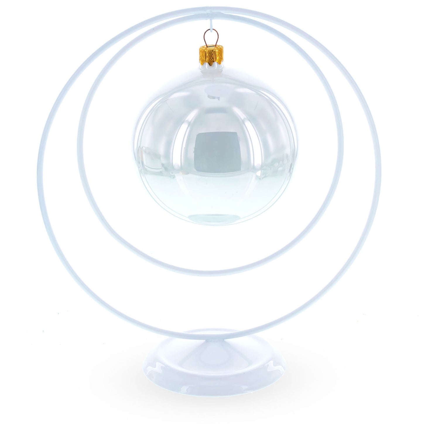 Contemporary Double Circle White Painted Metal Ornament Display Stand 8.2 Inches (Poland)