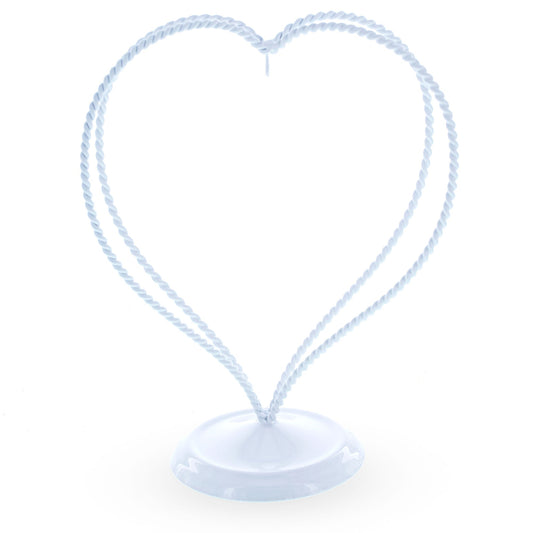 Double Wire Heart Twisted White Paint Metal Ornament Display Stand 7.8 Inches (Poland)