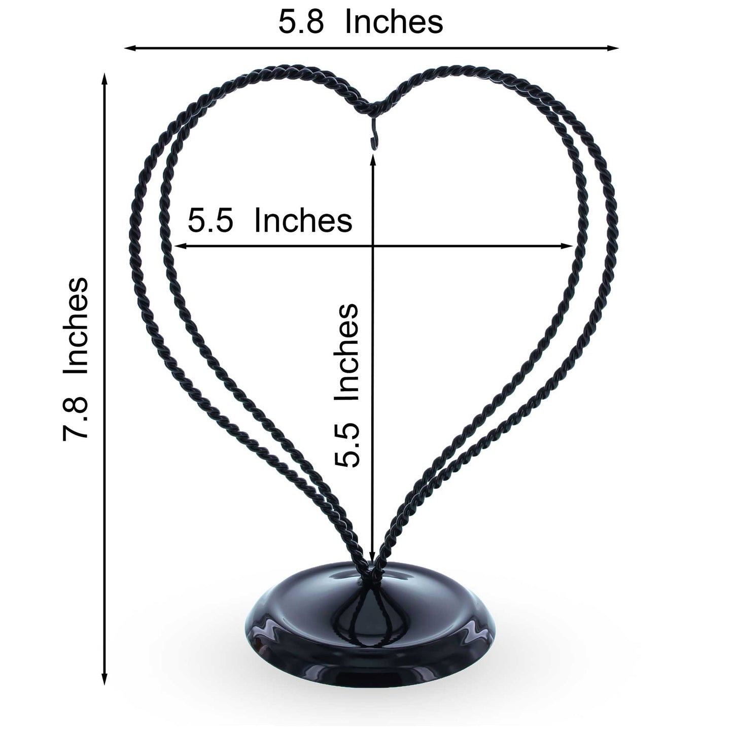Double Wire Heart Twisted Black Paint Metal Ornament Display Stand 7.8 Inches (Poland)