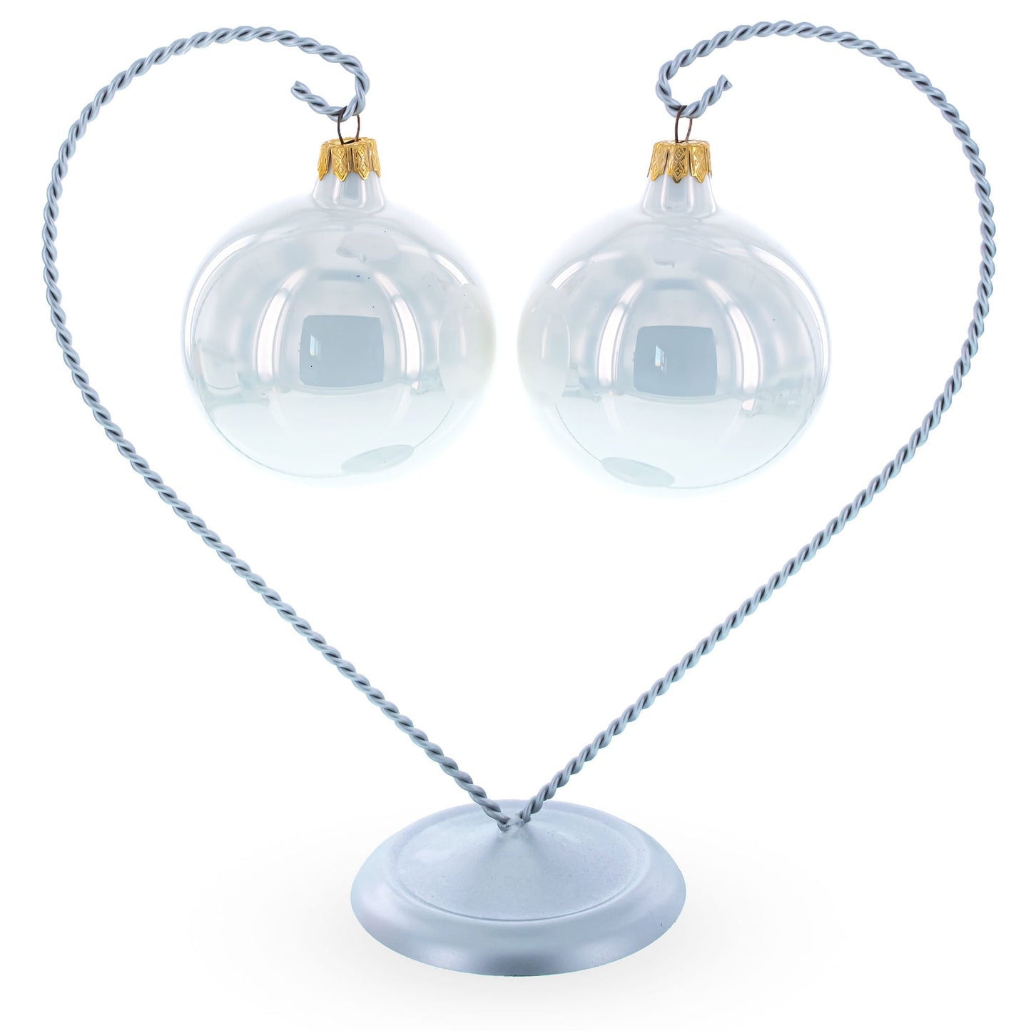 Open-Top Heart Twisted Silver Metal Ornament Display Stand 9 Inches (Poland)