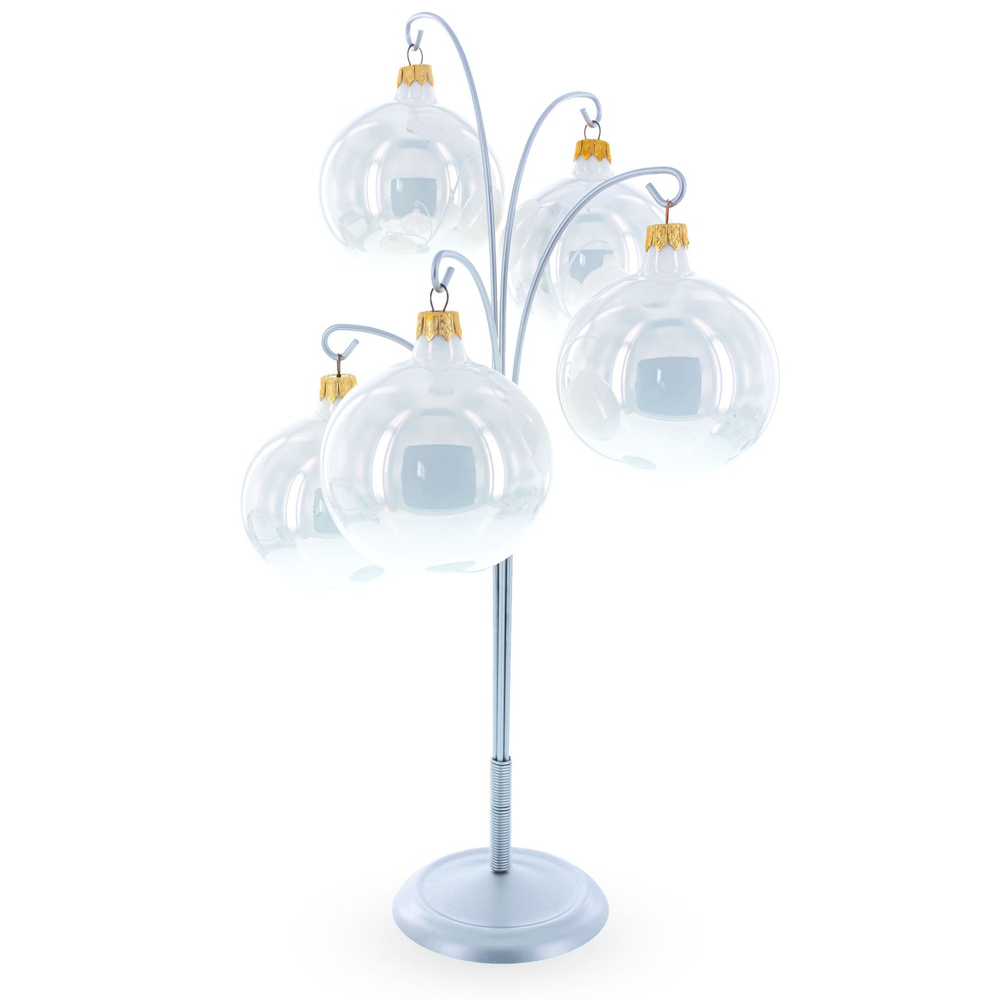 5-Arm Scroll Tree Branches Silver Metal Ornament Display Stand 14.5 Inches (Poland)