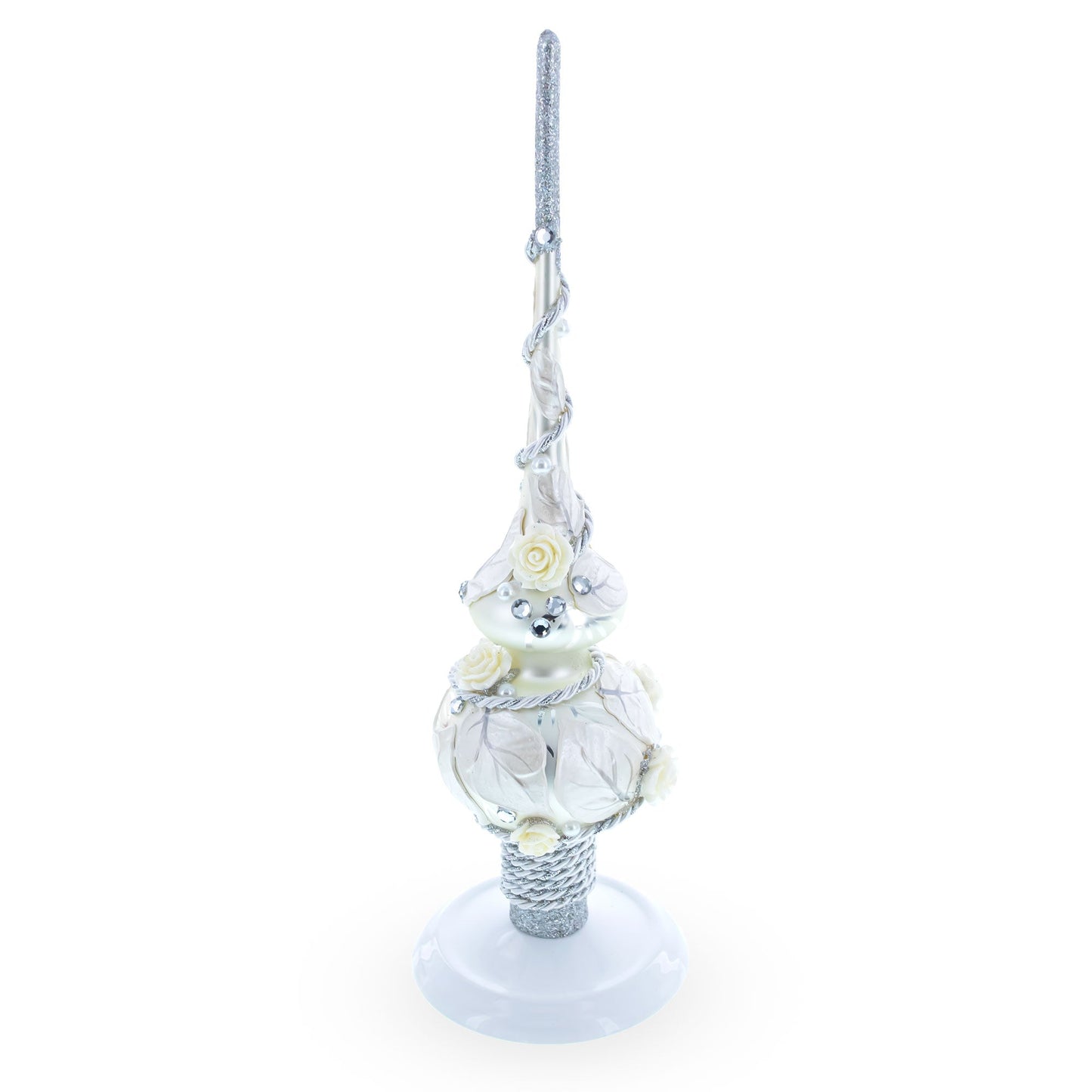 Upright White Metal Christmas Tree Topper Finial Stand Display Stand 7.2 Inches (Poland)