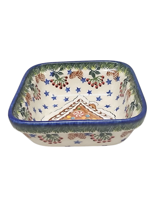 Ceramic Square Dish - Gingerbread House Delight Pattern