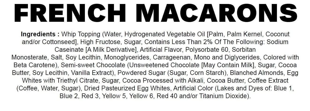 List of ingredients for French macarons on a black background
