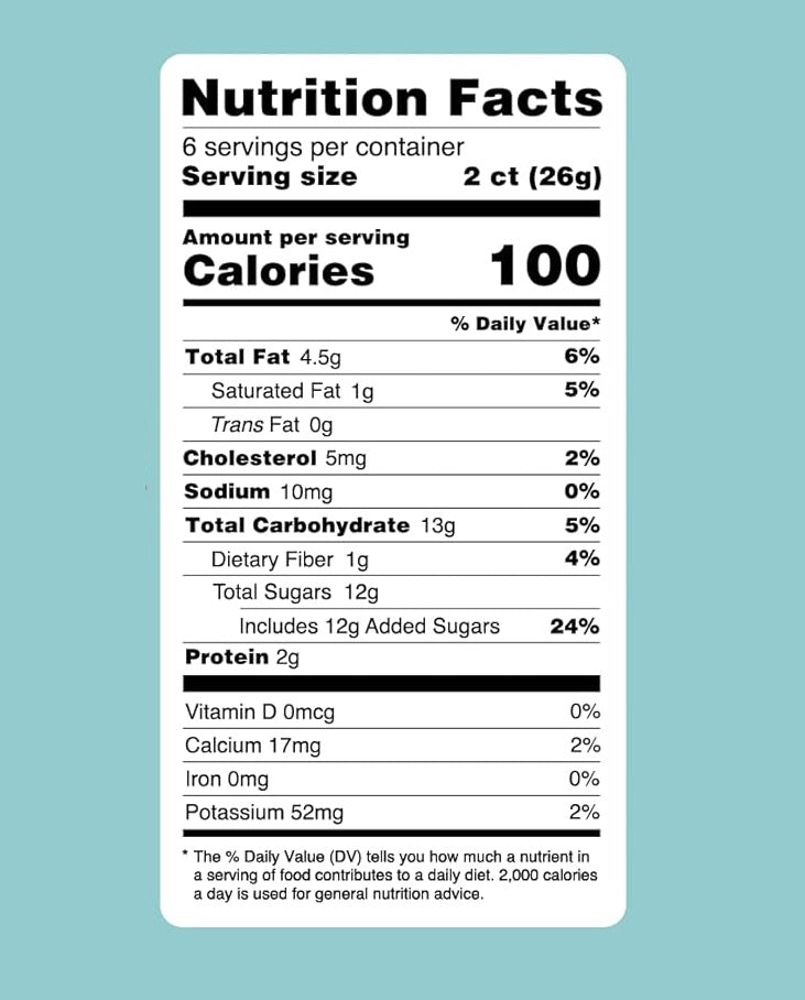 Nutrition facts label on a light blue background