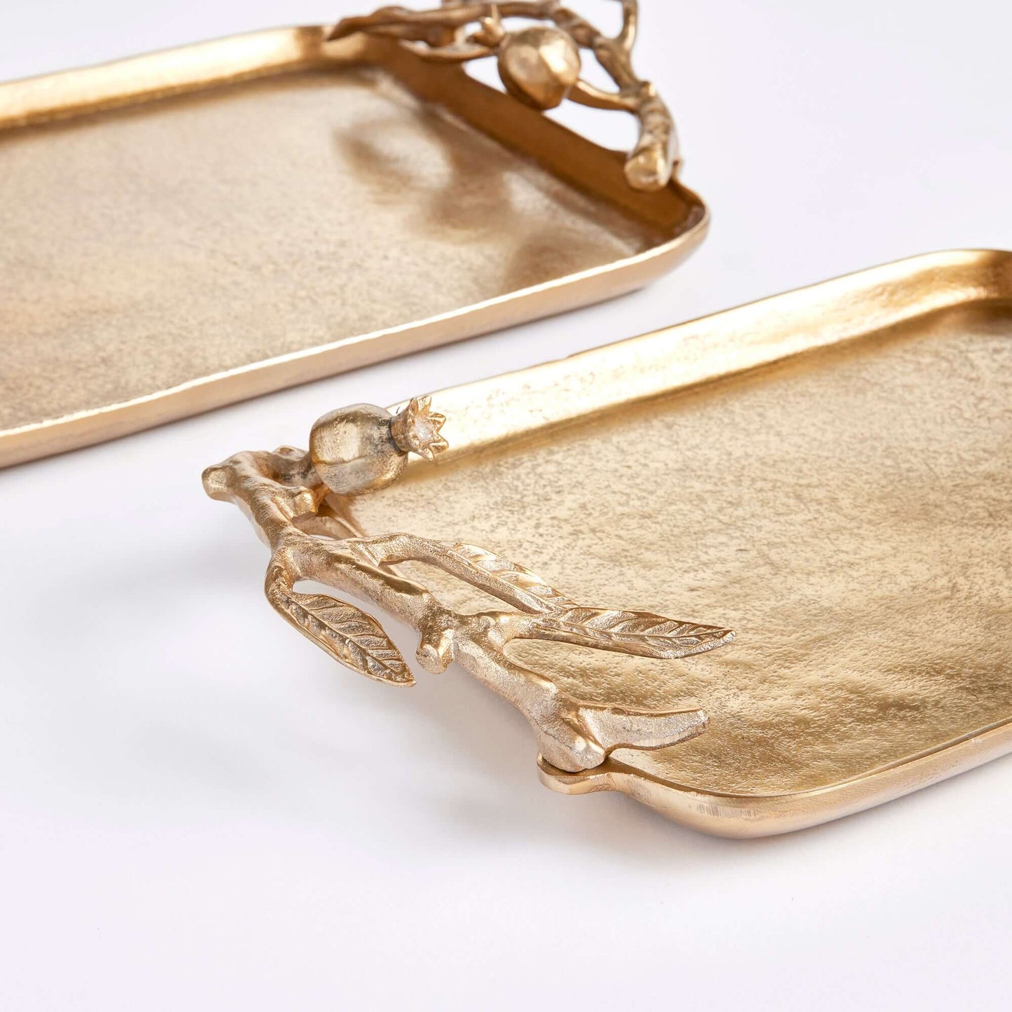Antique Gold Pomegranate Handle Decorative Trays (Set of 2)