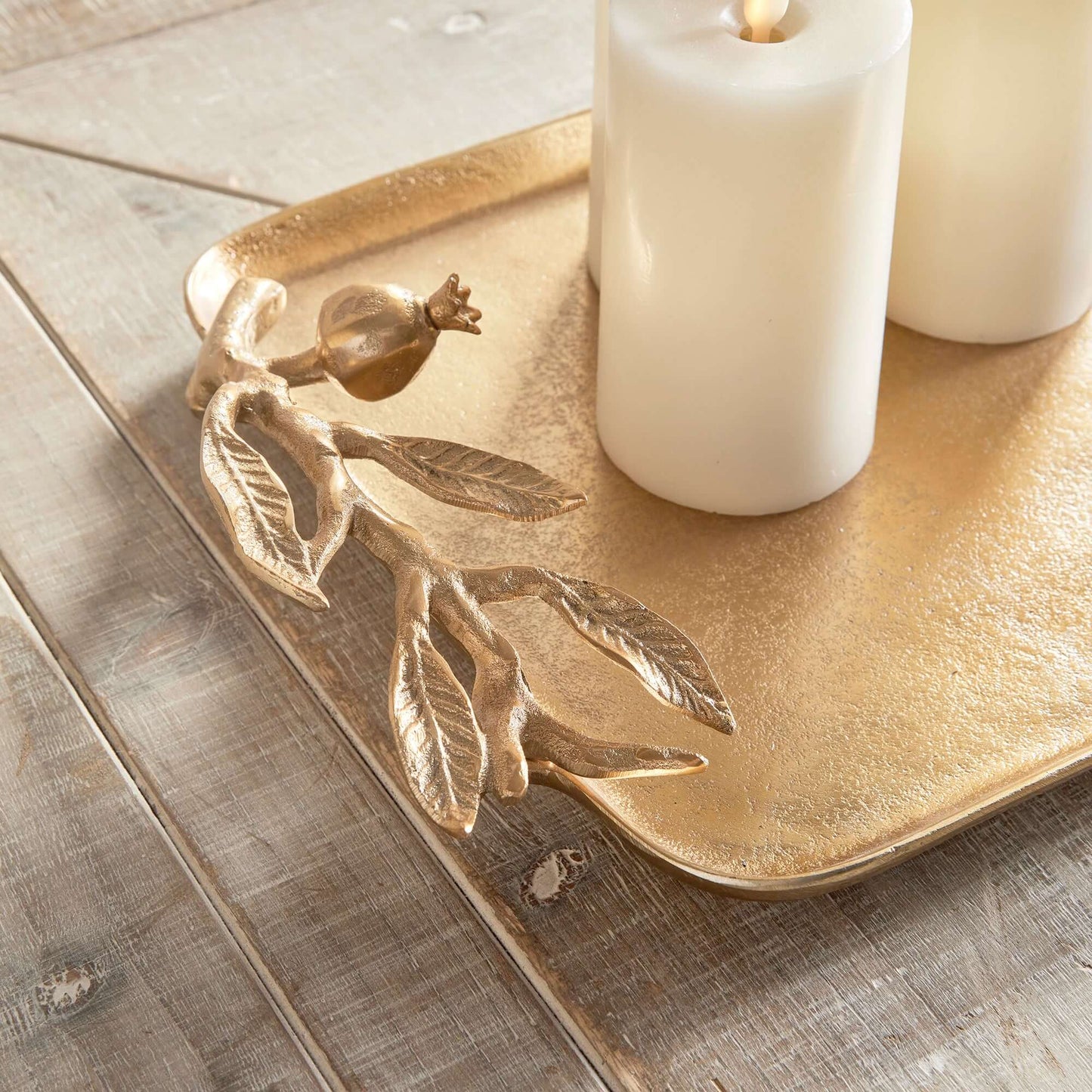 Antique Gold Pomegranate Handle Decorative Trays (Set of 2)