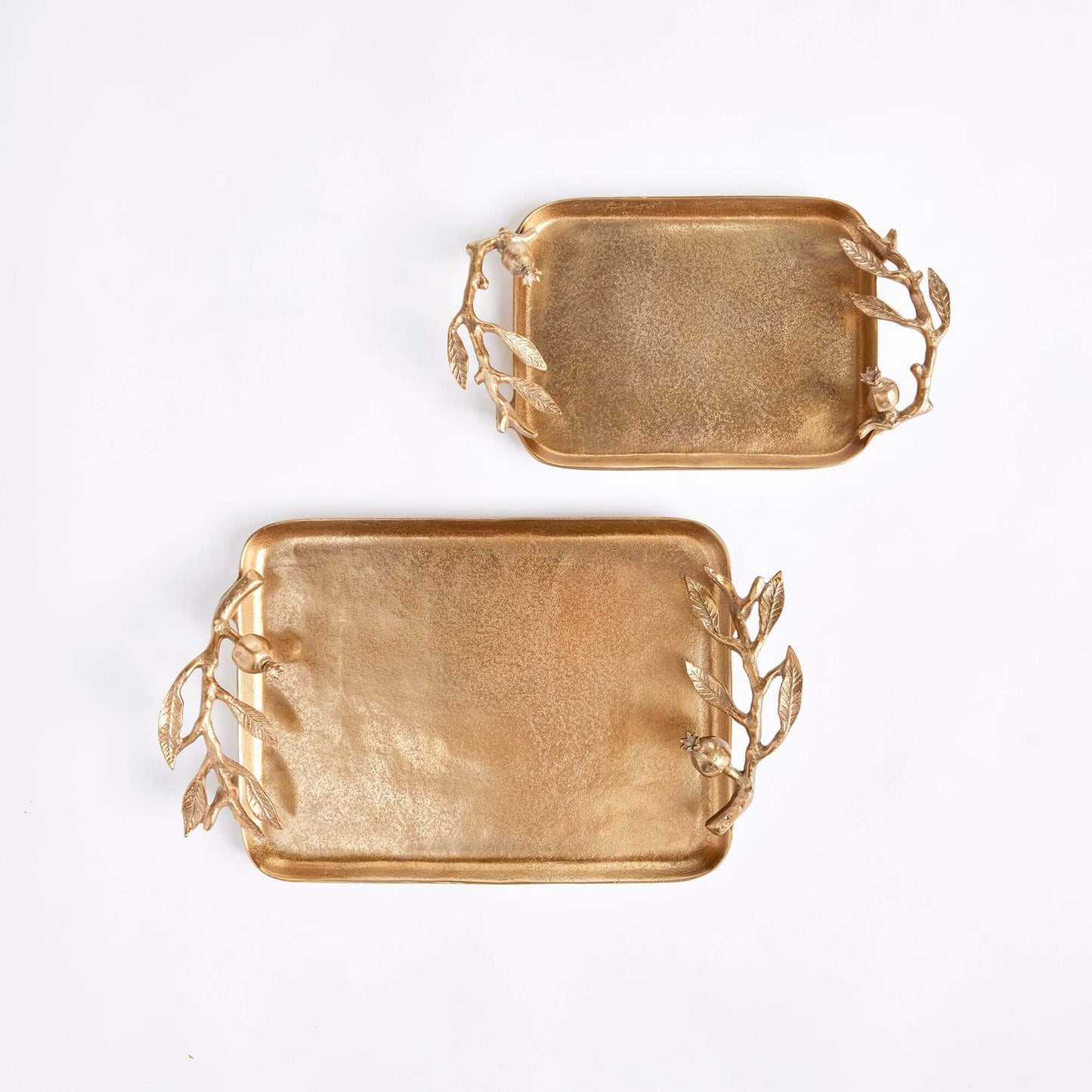 Antique Gold Pomegranate Handle Decorative Trays (Set of 2)