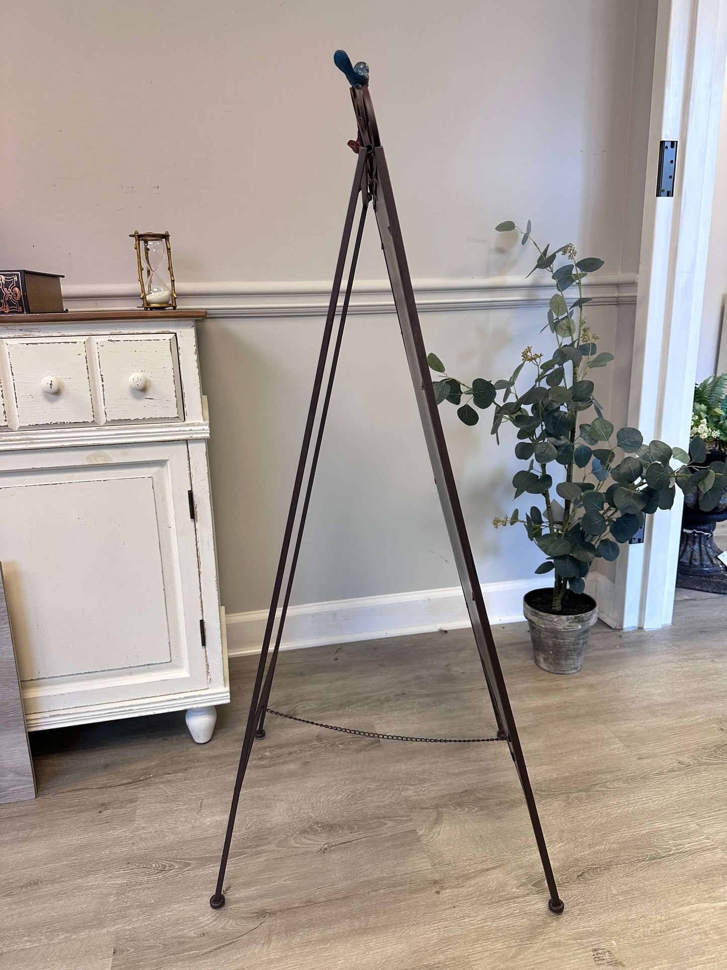 Antique Iron Chalkboard Easel with Heart Scroll and Birds