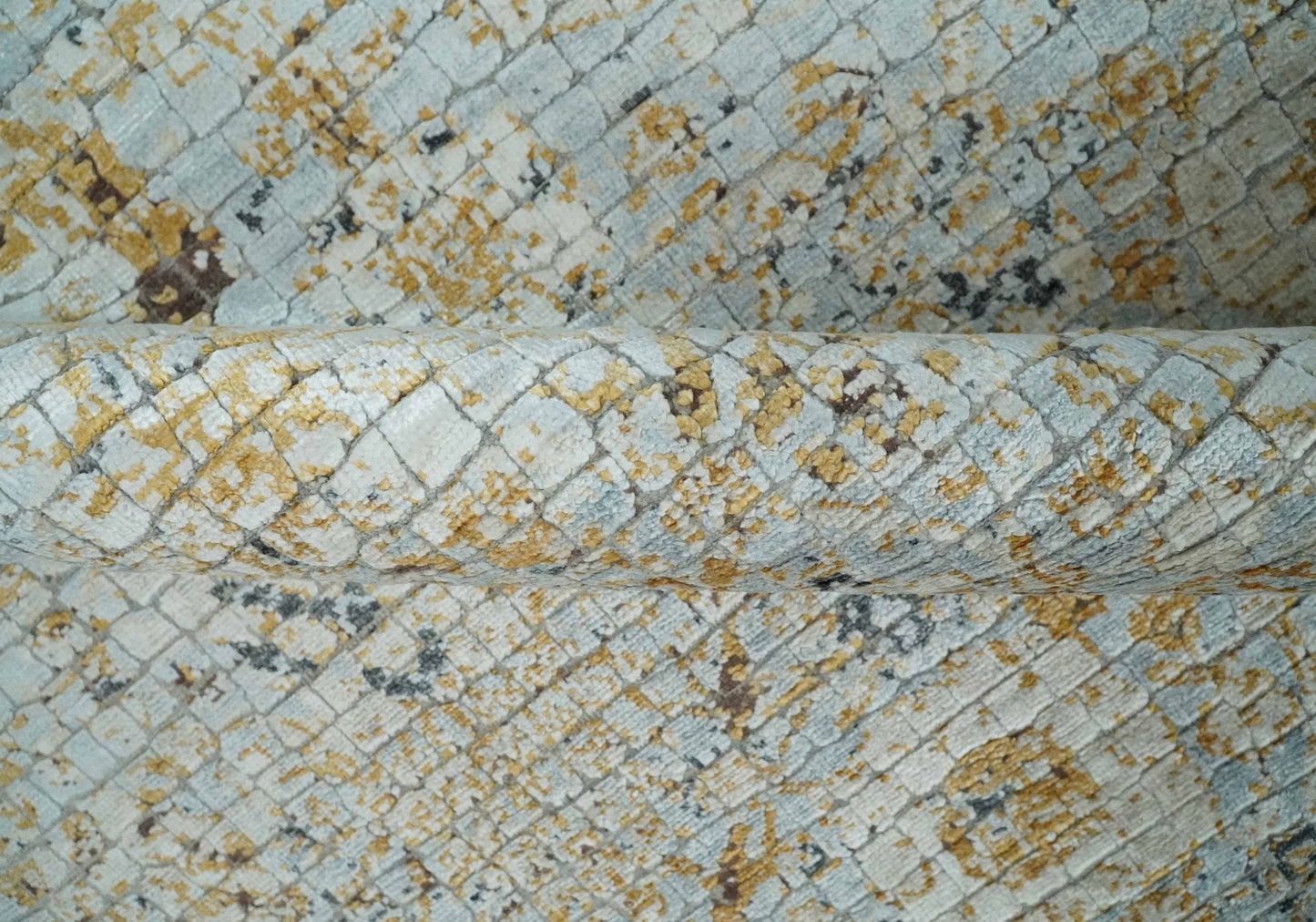 Antique look Aqua, Gold and Charcoal Hand Knotted Carved Texture Traditional Oriental Oushak 8x10 wool Area Rug