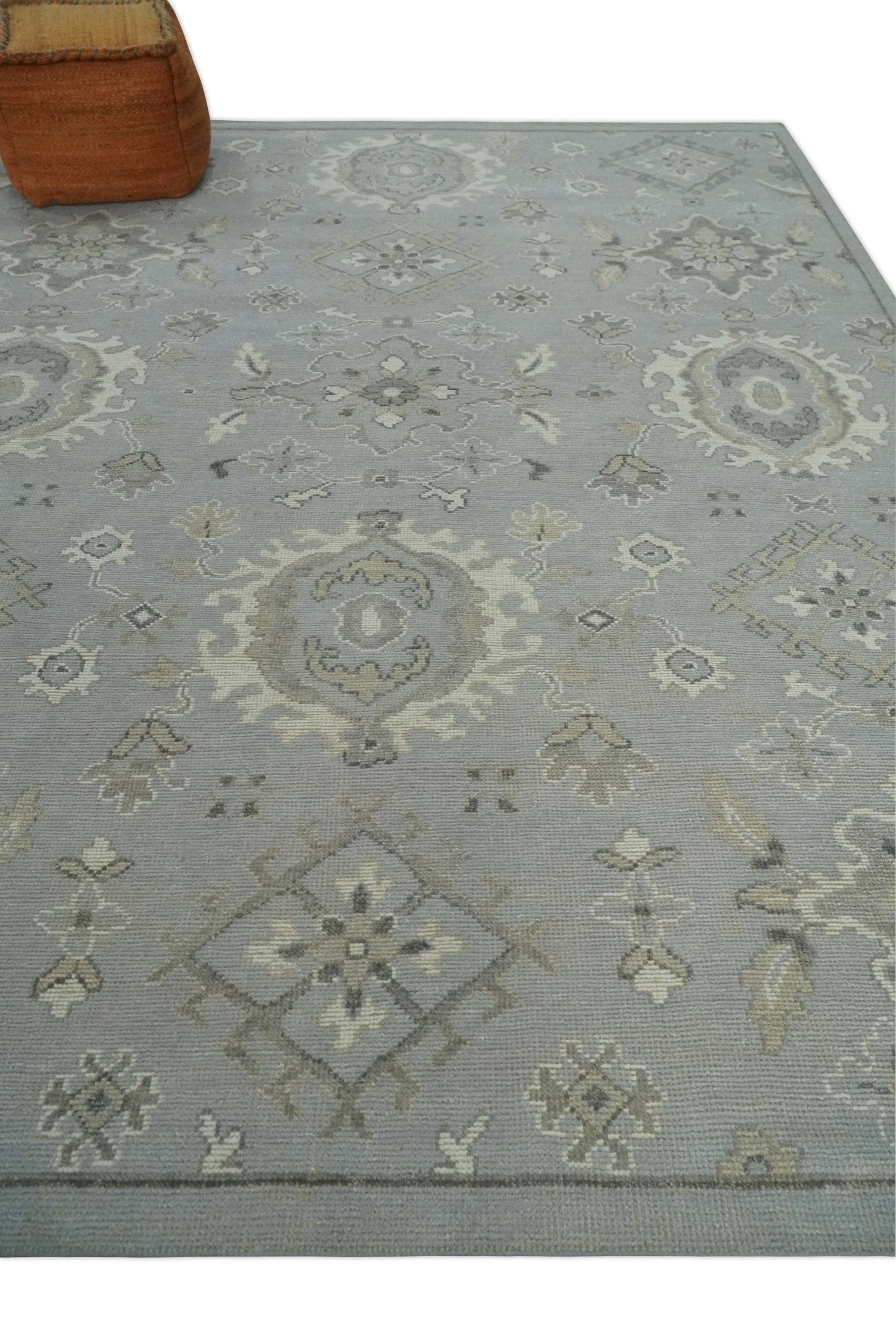 Antique Muted Silver Rug 8x11 Hand Knotted Turkish Silver, Beige and Brown Traditional Antique Persian Low Pile Area Rug