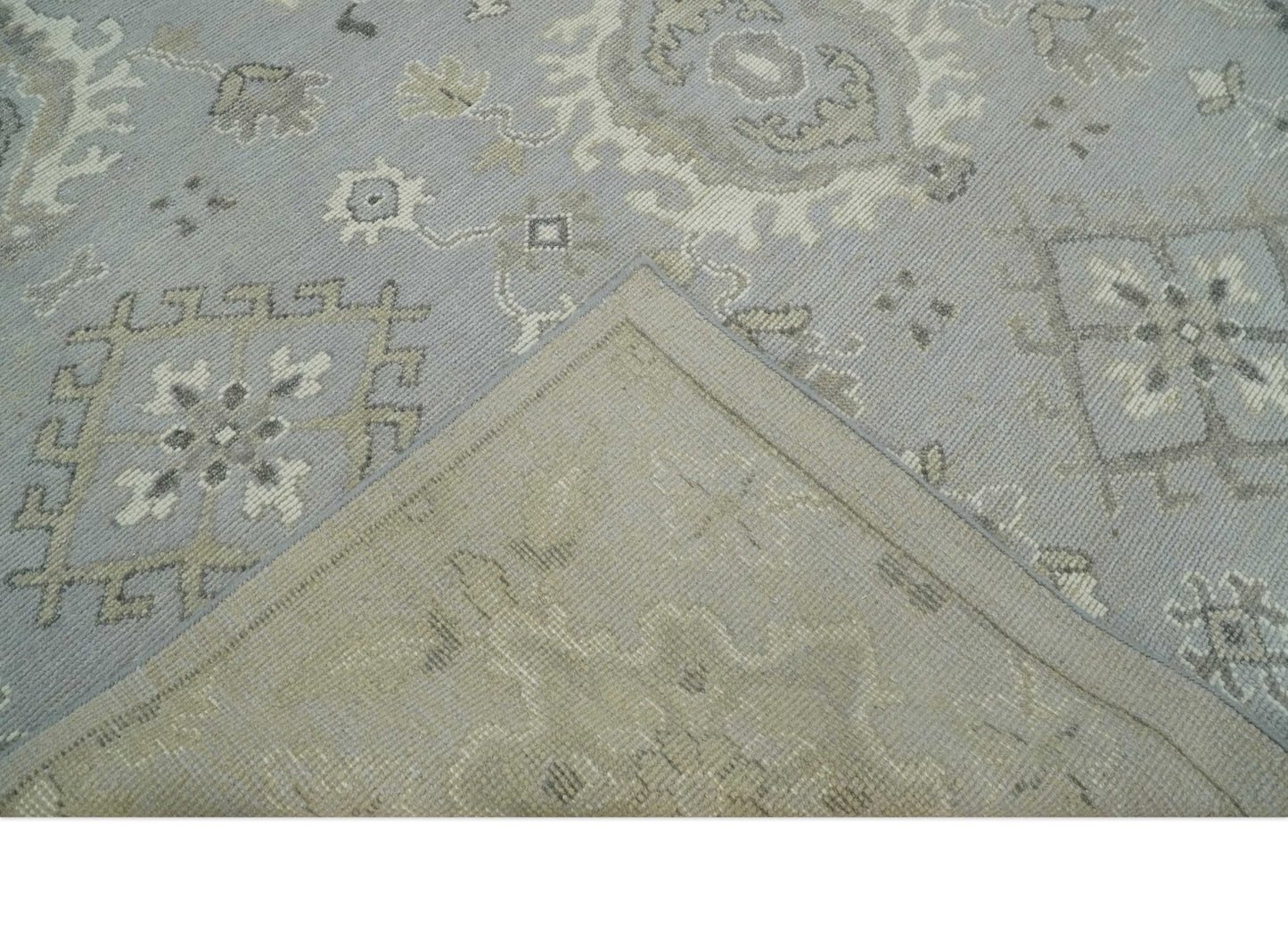Antique Muted Silver Rug 8x11 Hand Knotted Turkish Silver, Beige and Brown Traditional Antique Persian Low Pile Area Rug