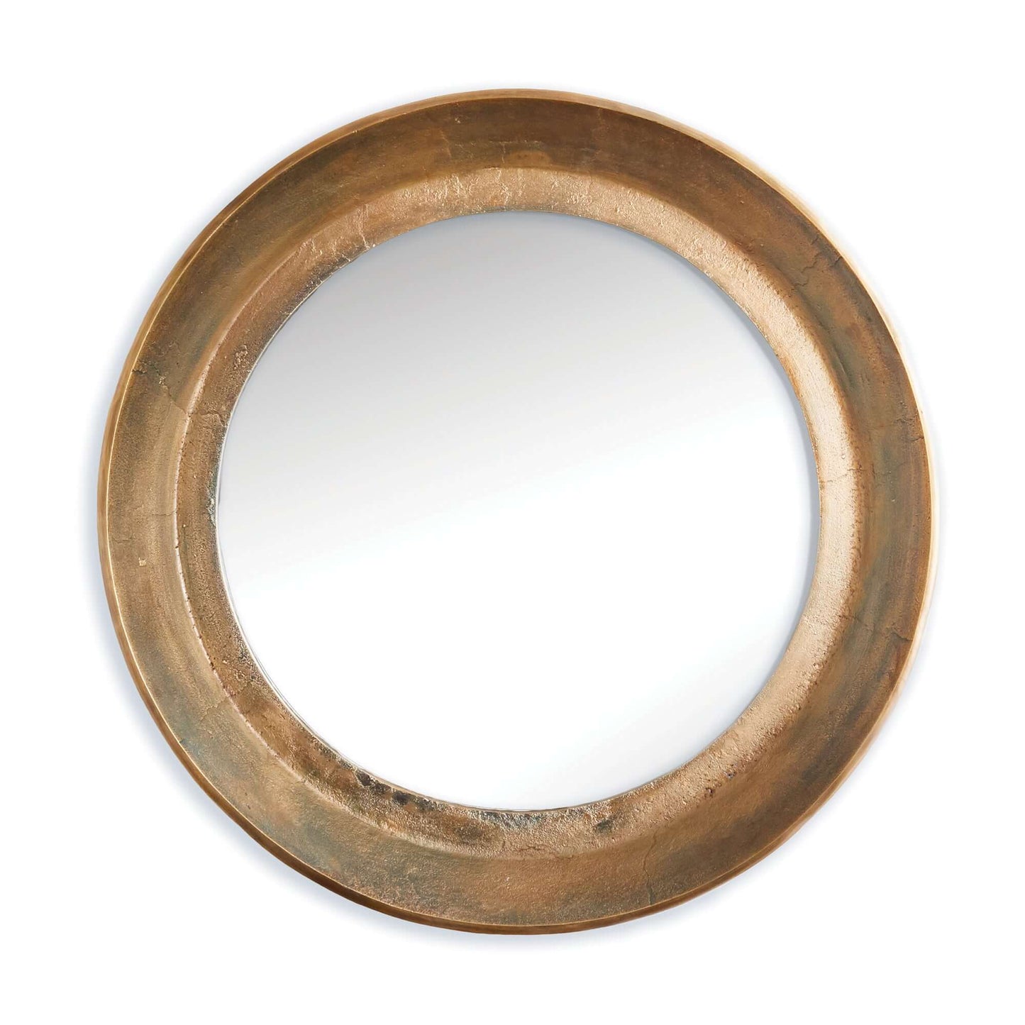 Antique Nickel Round Wall Mirror with Distressed Finish