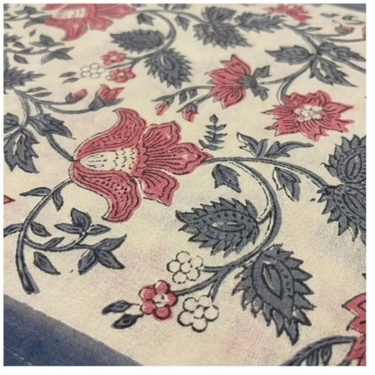 Antique Rose & Bluish Charcoal Hand Block Printed 13 pieces Table Linen Set