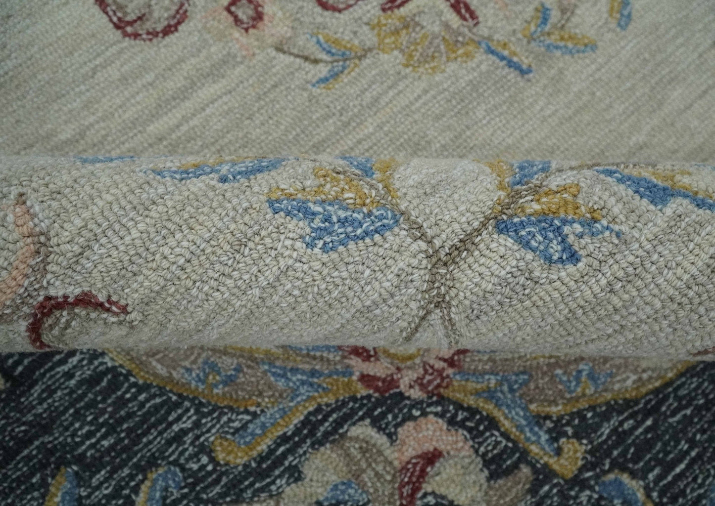 Antique Style Beige and Charcoal Aubusson design Hand Tufted 8x10 wool Area Rug