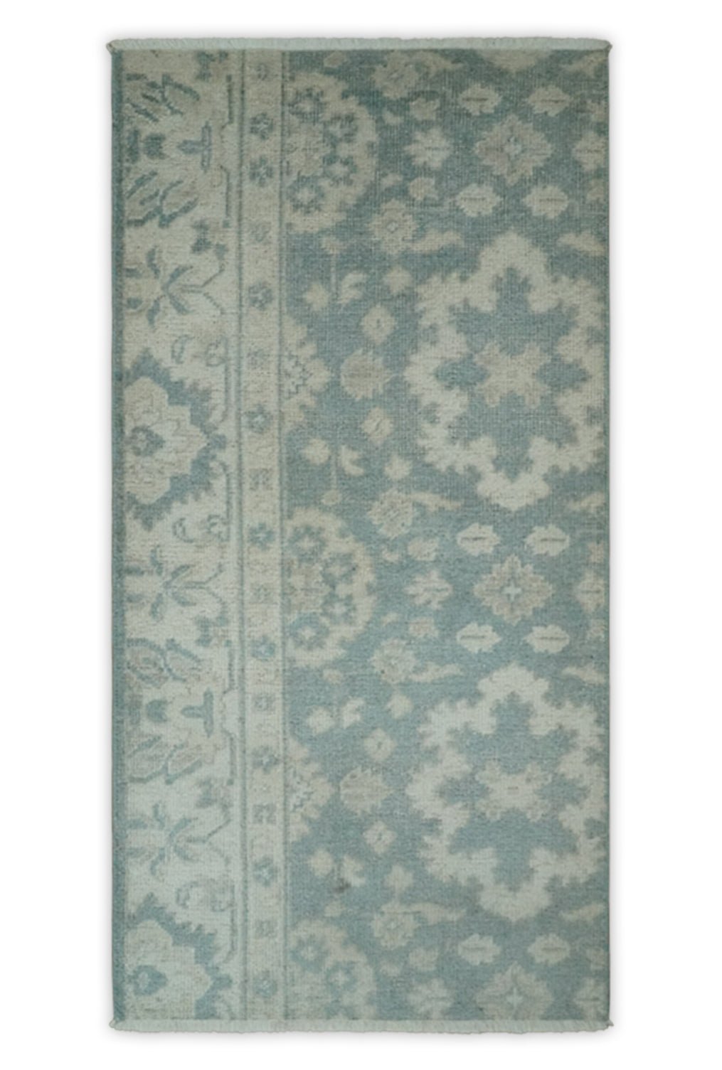 Antique Style Ivory and Gray Hand Knotted Traditional Oushak 2x4 wool Bedside Rug