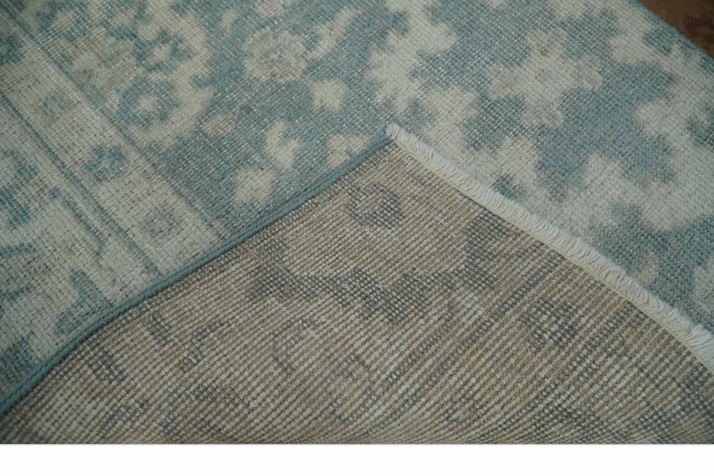 Antique Style Ivory and Gray Hand Knotted Traditional Oushak 2x4 wool Bedside Rug