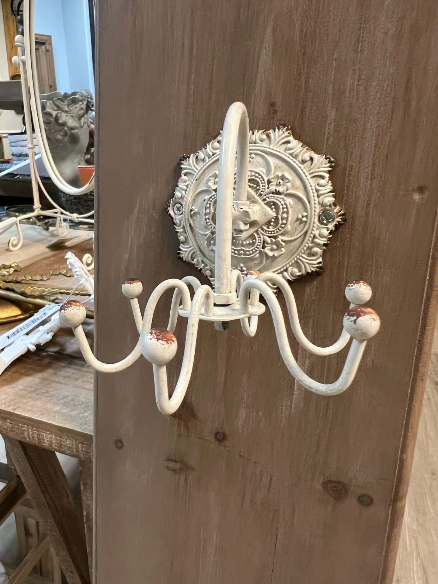 Antique White Wall Hook with Ornate Medallion Backplate