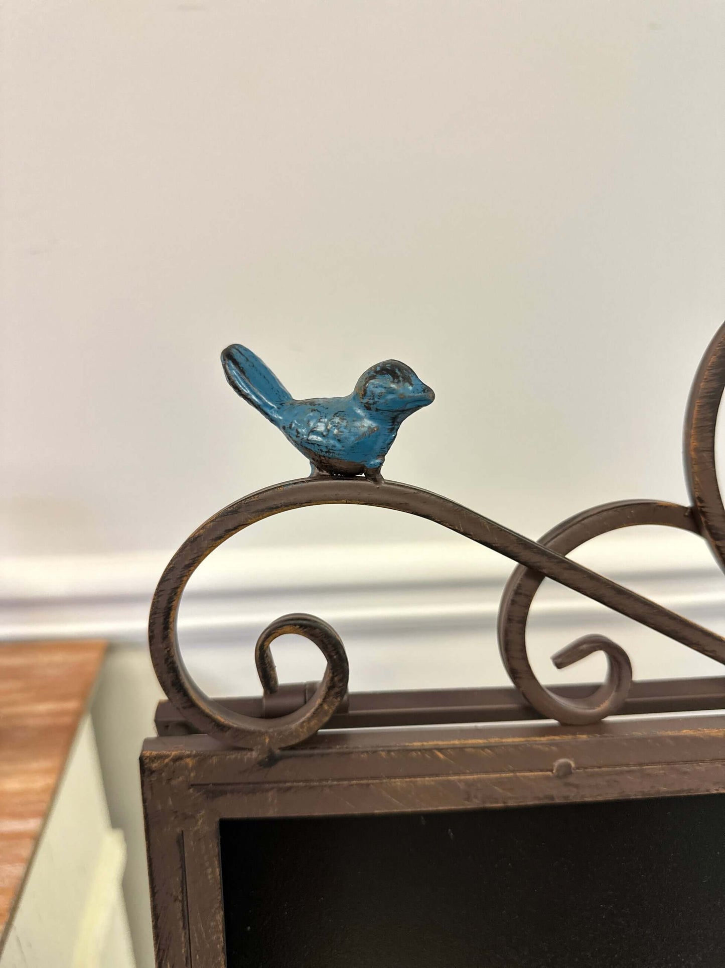 Antique Iron Chalkboard Easel with Heart Scroll and Birds