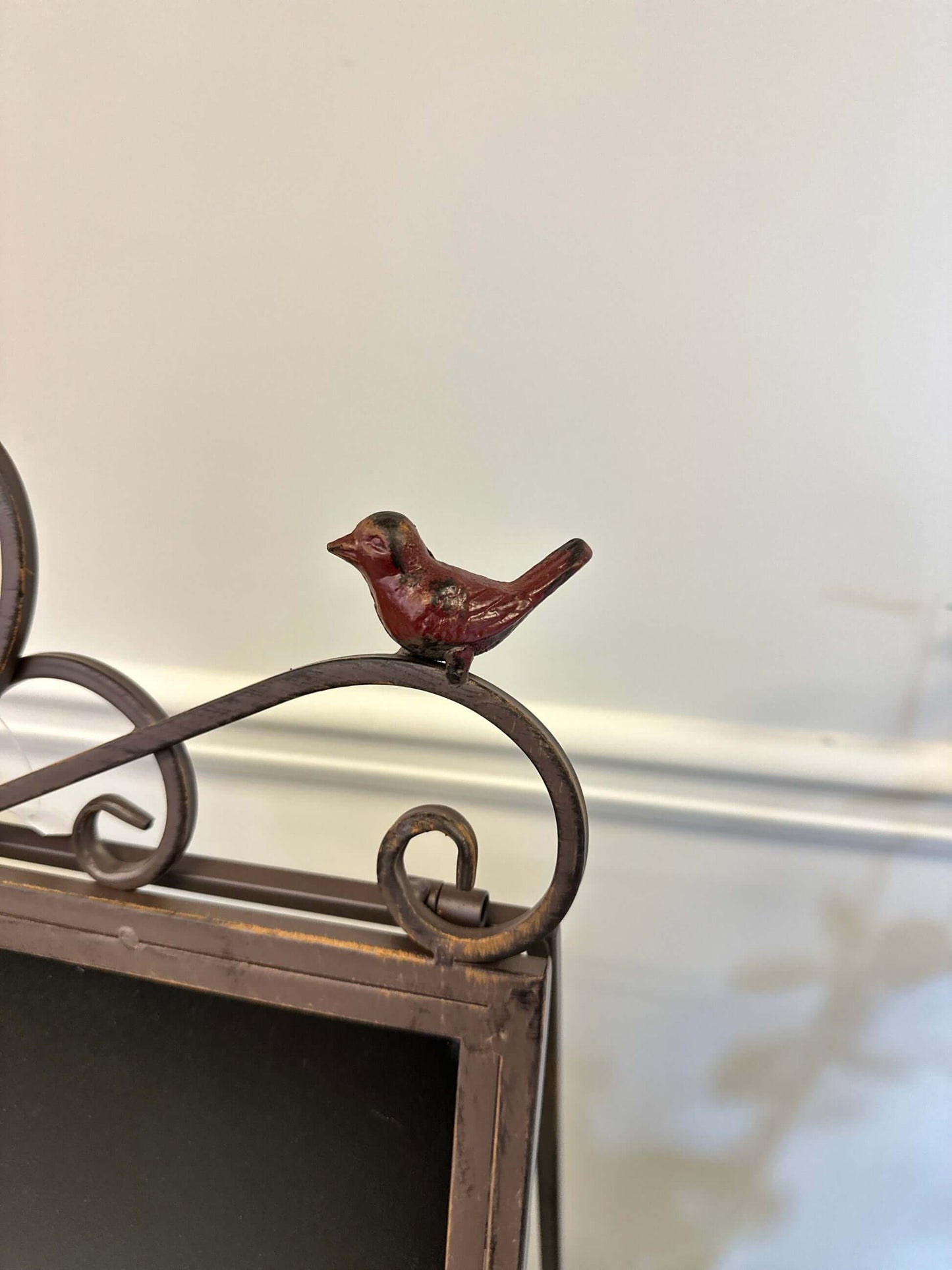 Antique Iron Chalkboard Easel with Heart Scroll and Birds