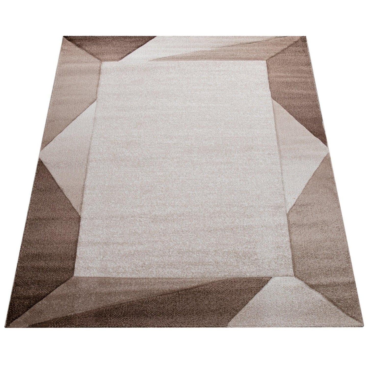Living Room Rug Madeira Bordered with Geometric Pattern - Brown Beige