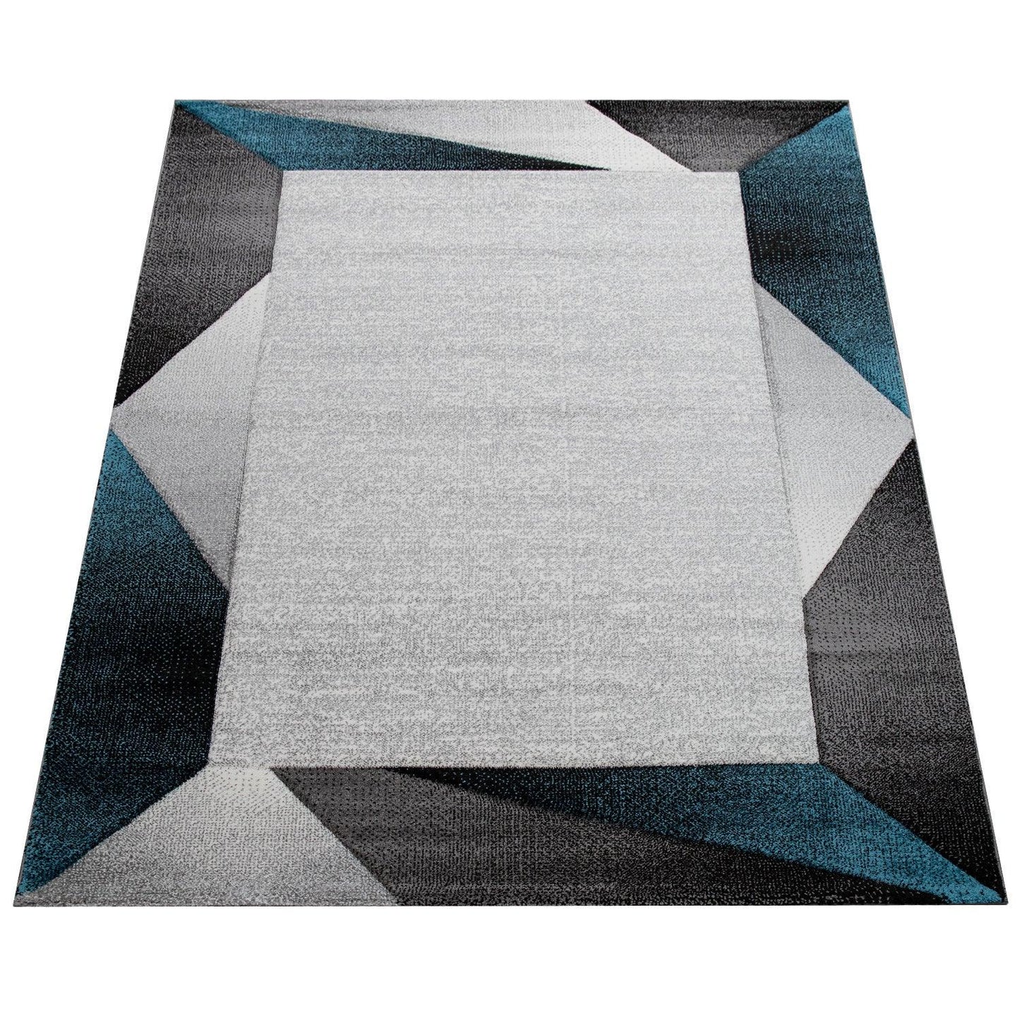 Living Room Rug Madeira Bordered with Geometric Pattern - Grey Blue