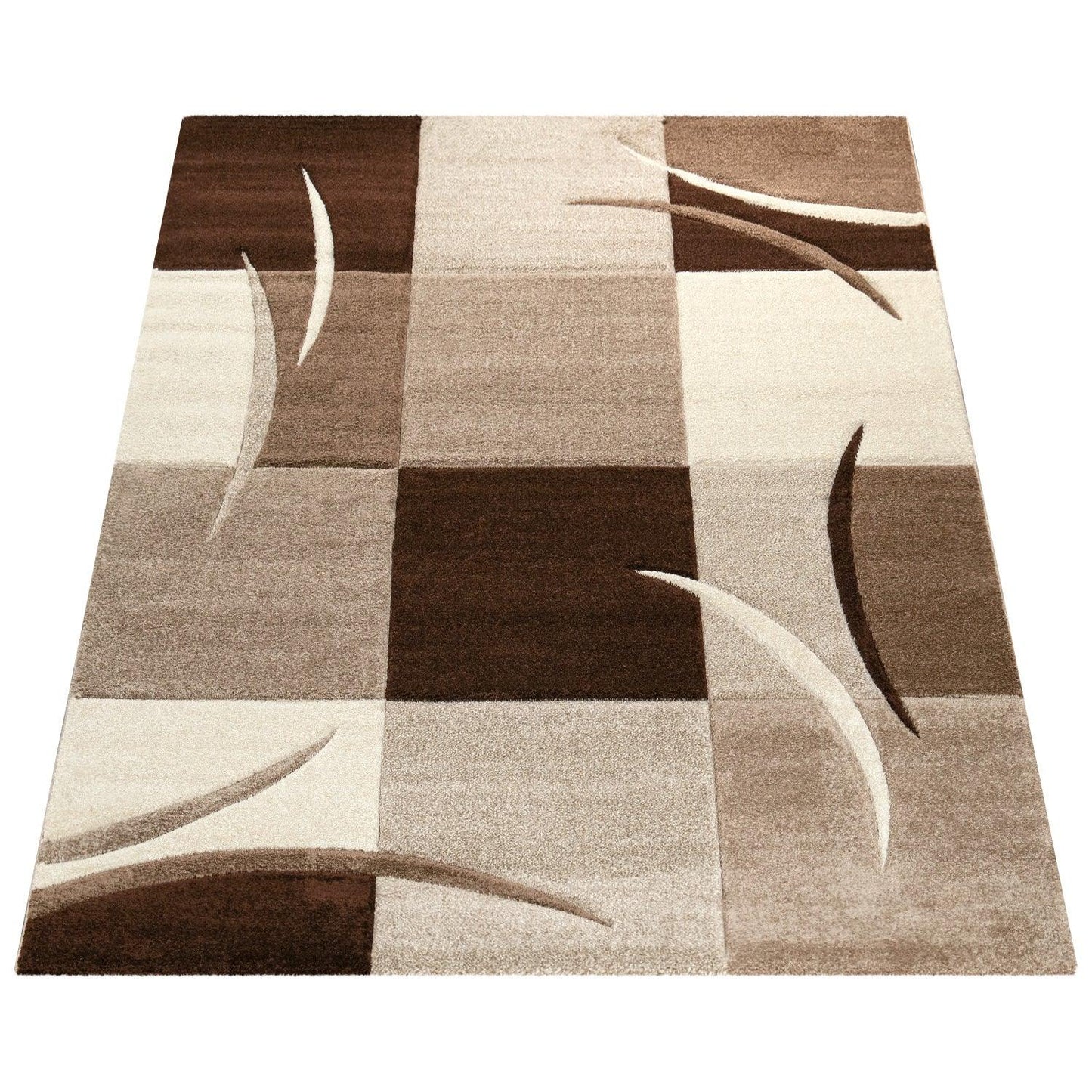 Area Rug Madeira Checkered with Contour Cut - Brown
