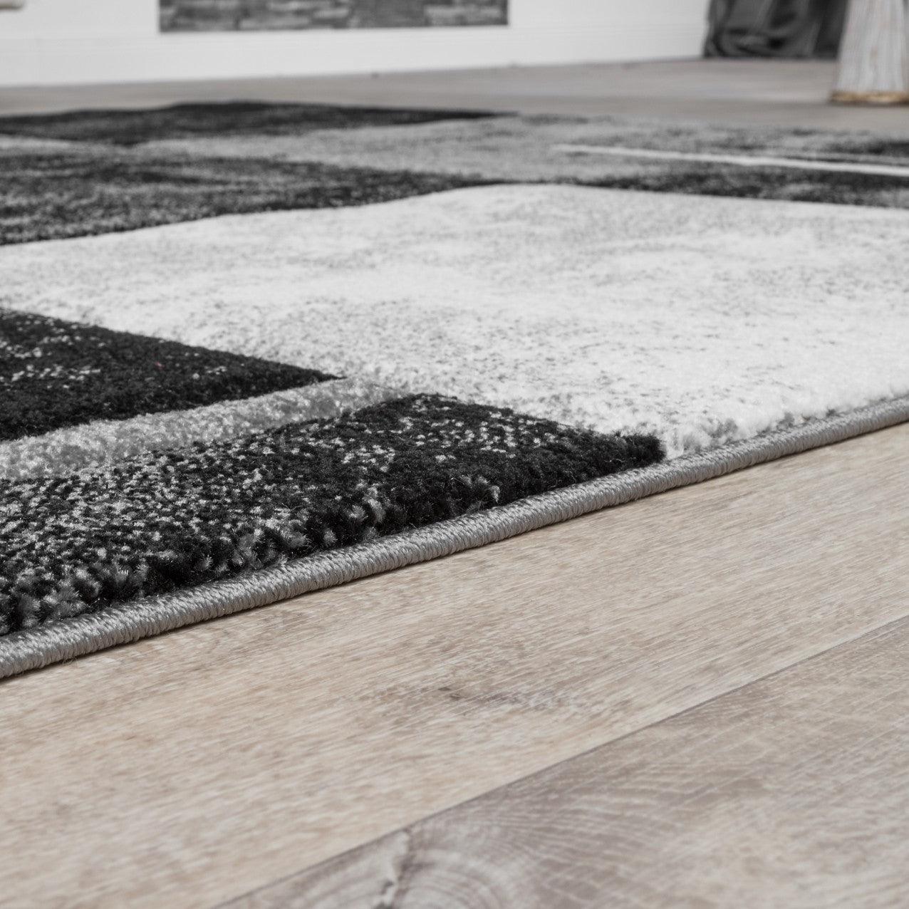 Area Rug Madeira Checkered with Contour Cut - Grey Black