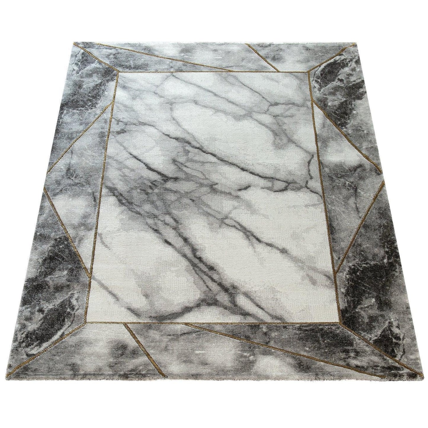 Area Rug Marble Pattern Hardwearing in Grey Gold Beige