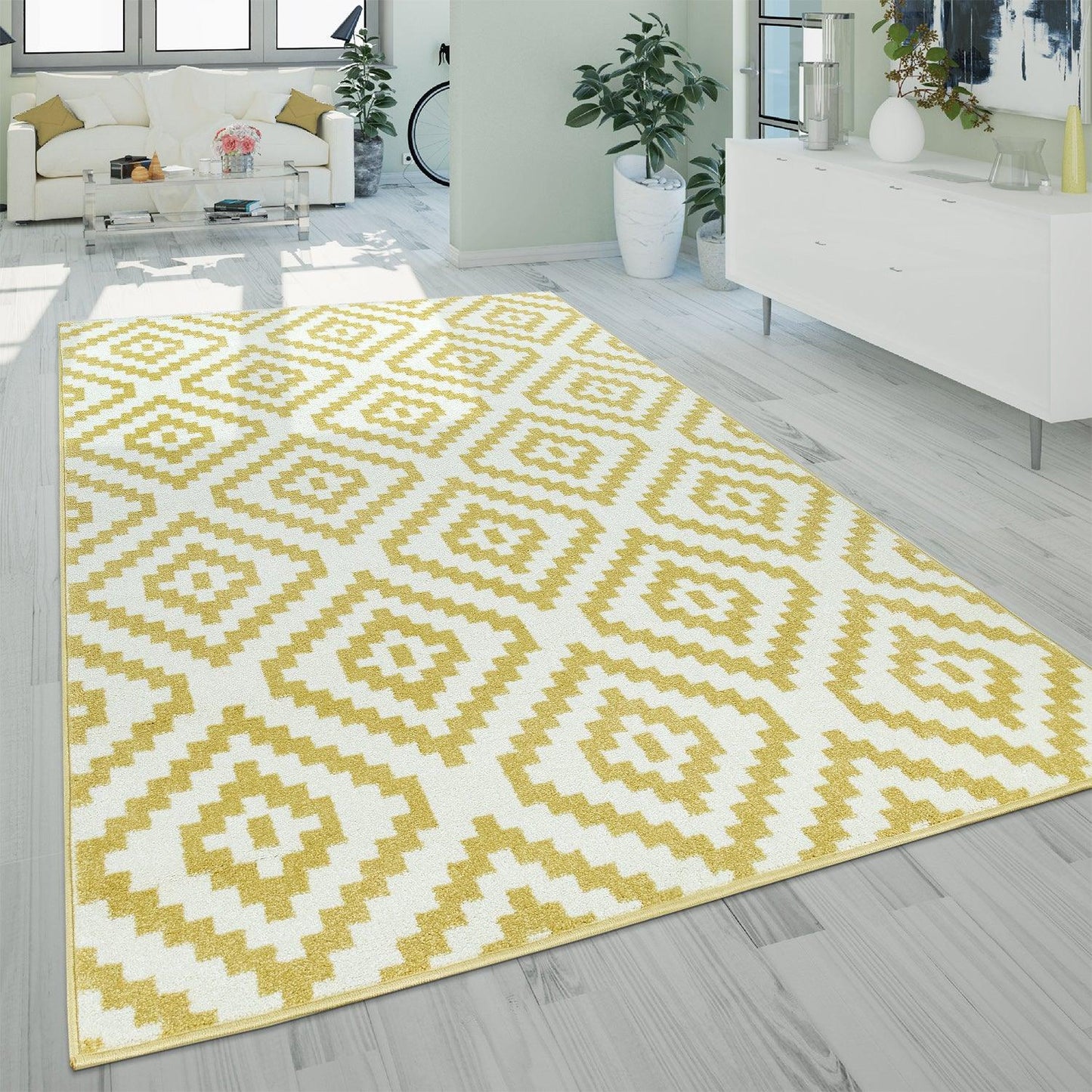 Area Rug Stella Moroccan Diamond Pattern - Pastel Yellow-White