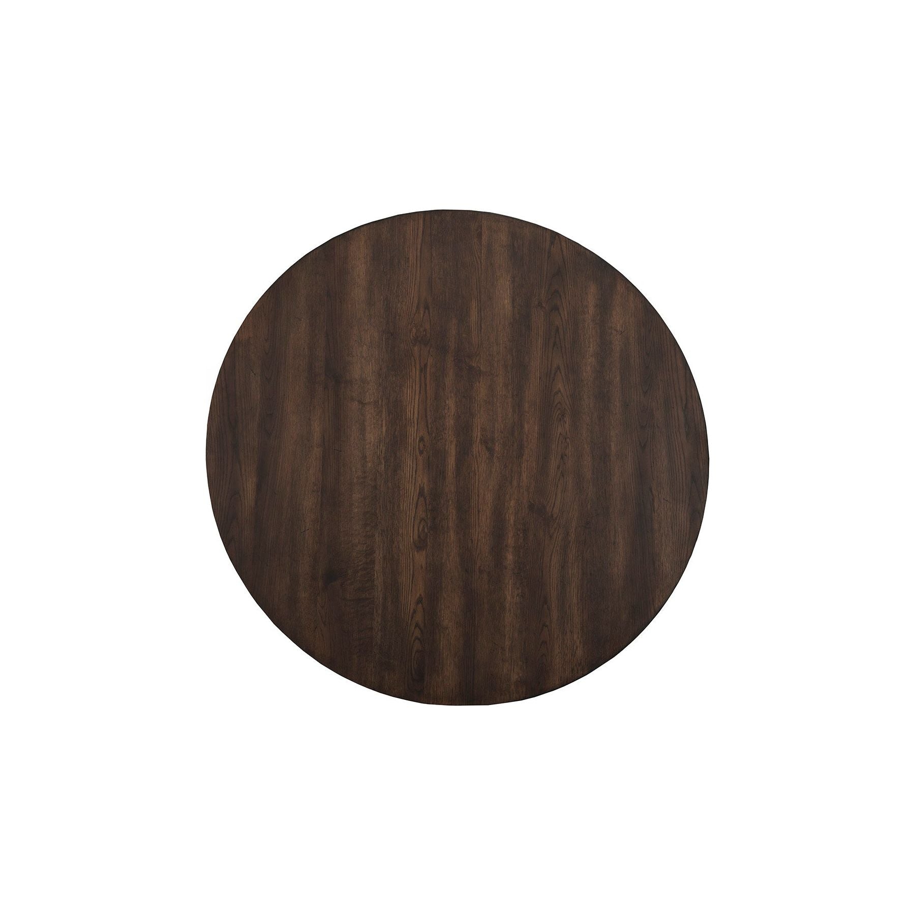 Arendal Round Table in burnished dark oak finish, featuring a rustic yet industrial design.