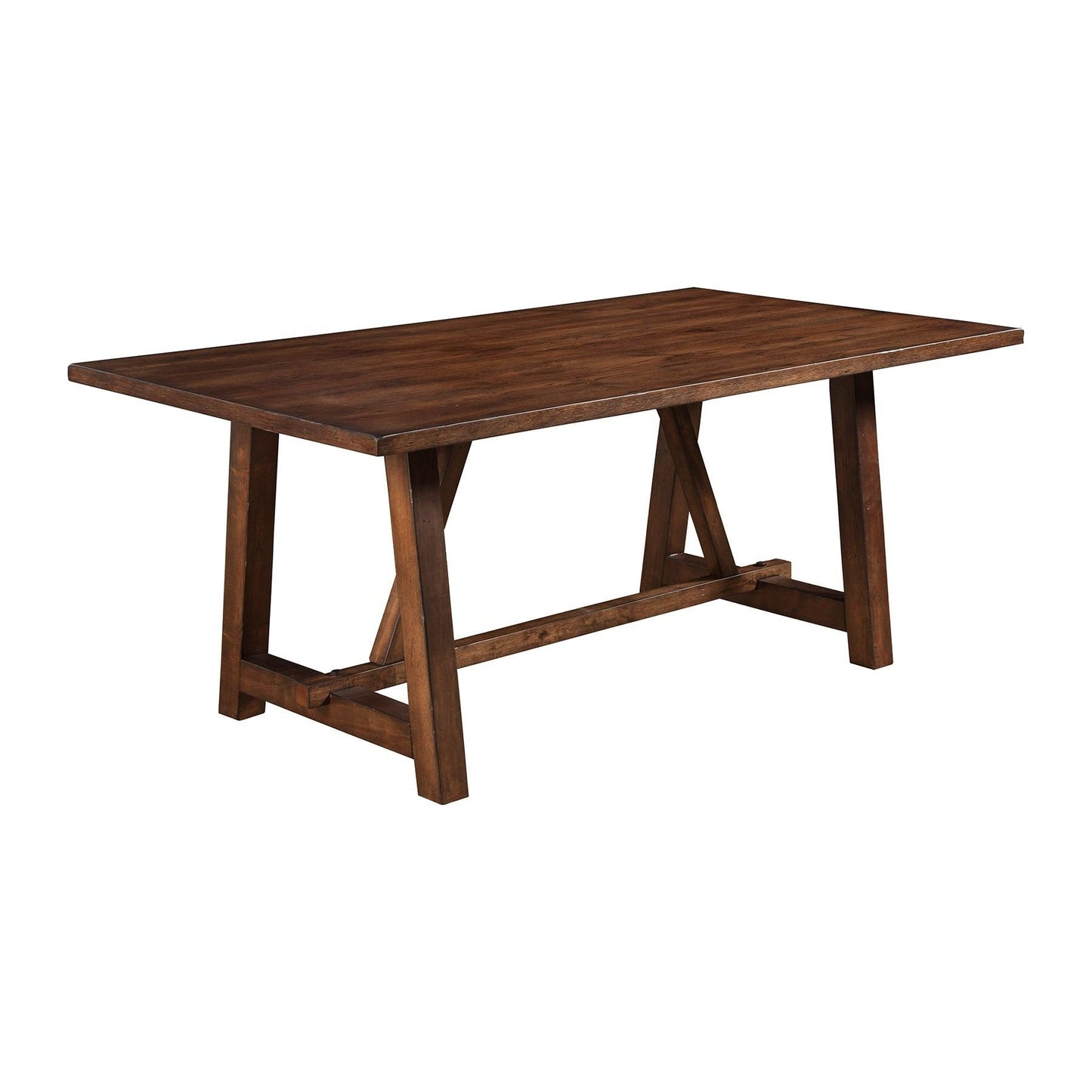 Arendal Trestle Dining Table in Burnished Dark Oak showcasing rustic and industrial design elements.
