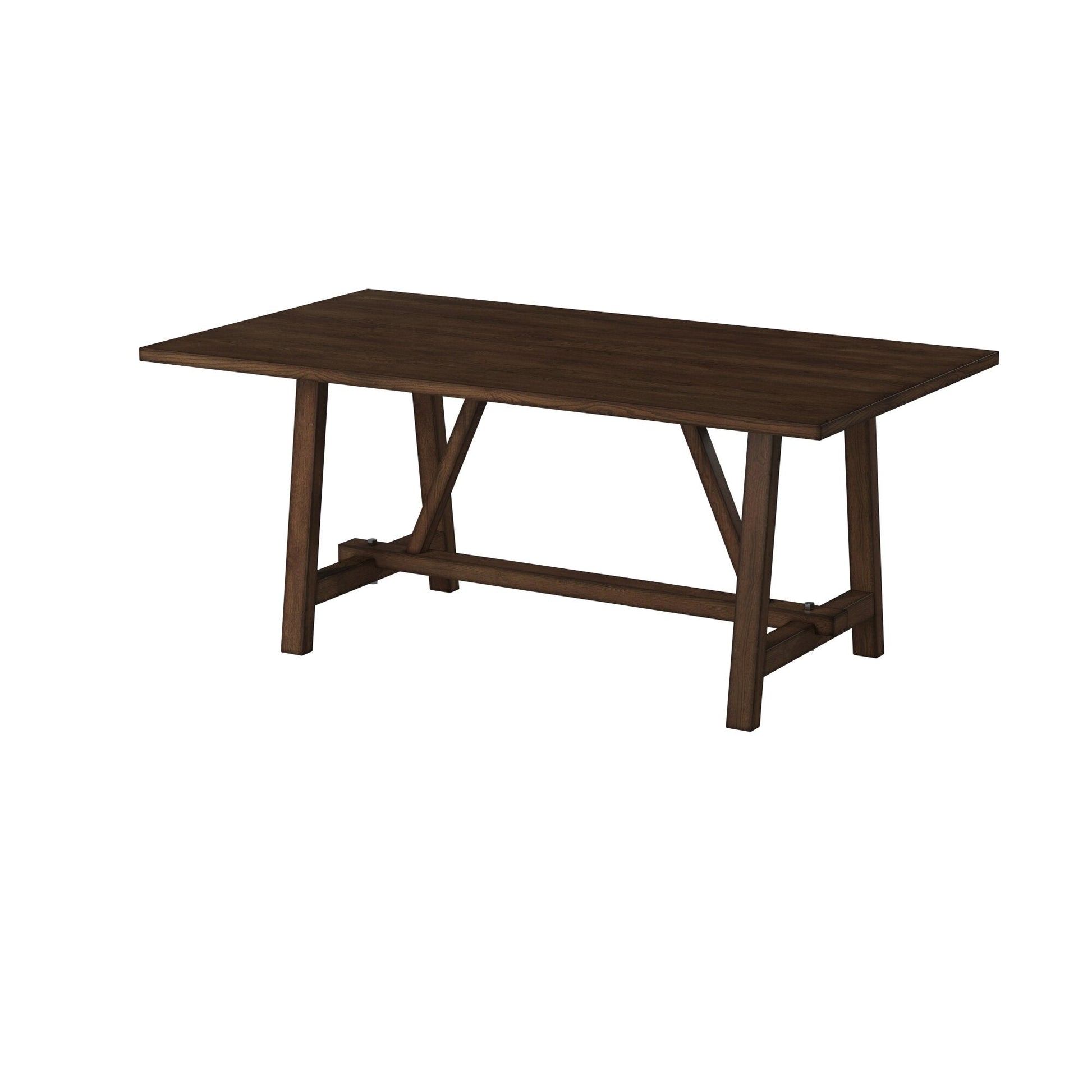 Arendal Trestle Dining Table in Burnished Dark Oak, showcasing rustic and industrial design elements.
