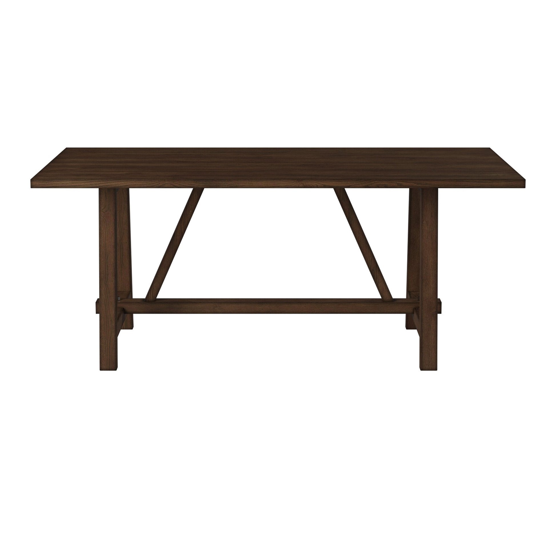 Arendal Trestle Dining Table in burnished dark oak finish, featuring a rustic and industrial design.