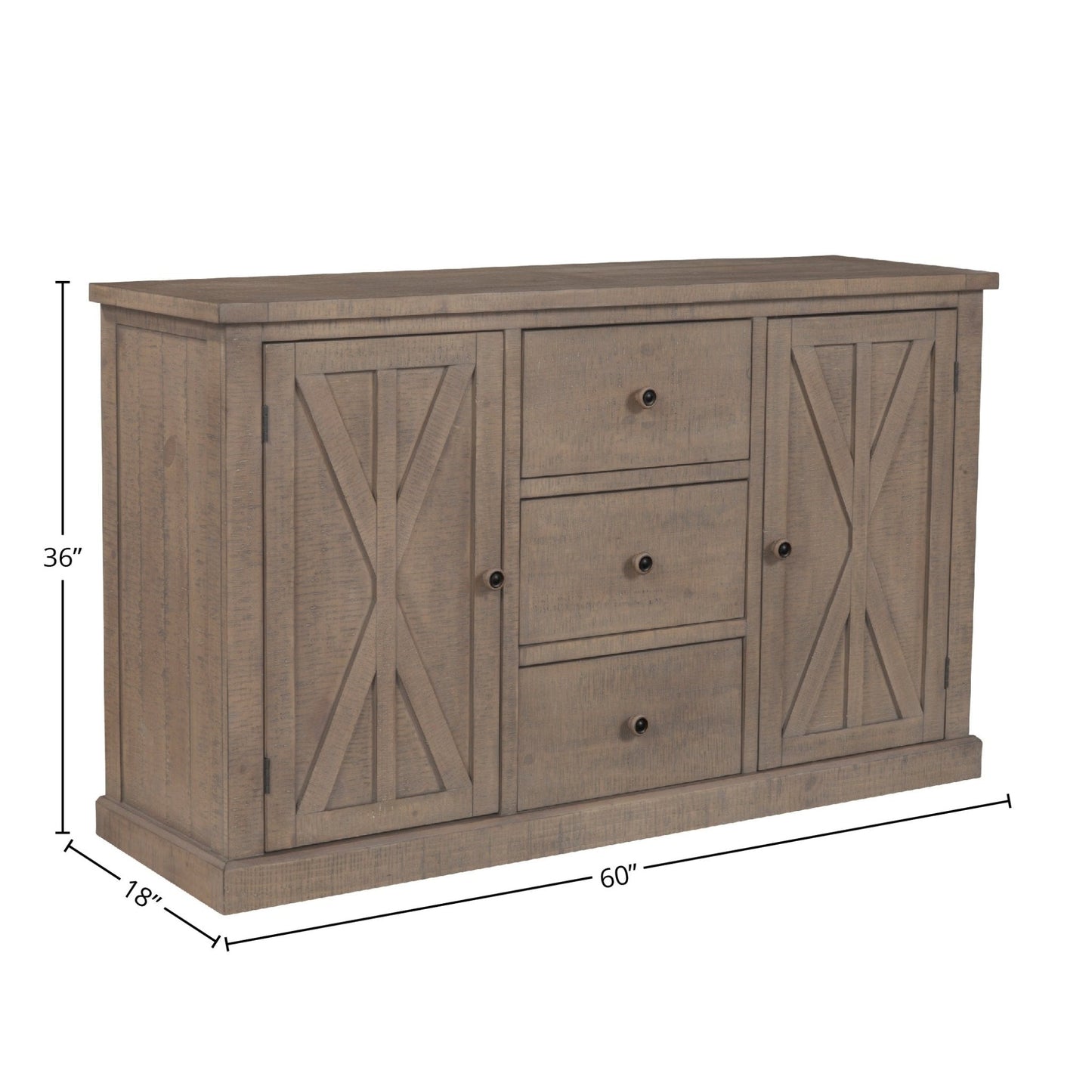 Arlo Sideboard with two cabinets and three drawers, styled for modern living spaces.
