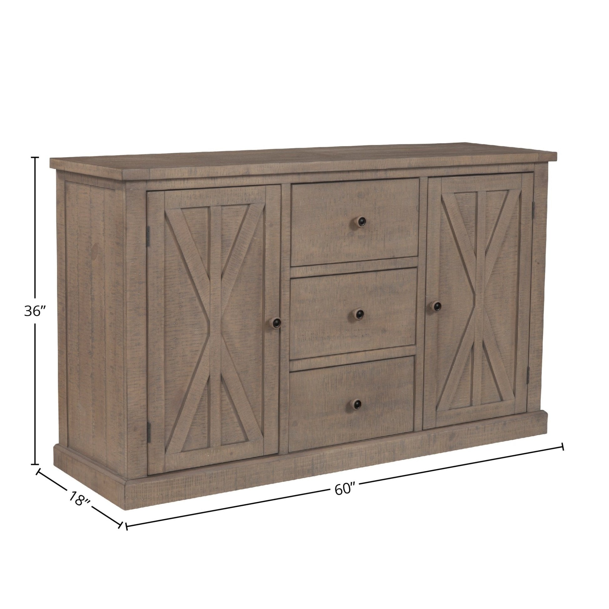 Arlo Sideboard with two cabinets and three drawers, styled for modern living spaces.