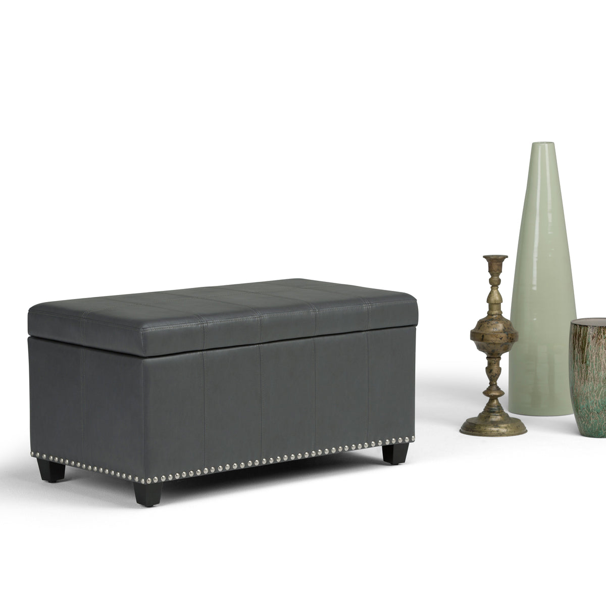 Amelia 33 Inch Wide Storage Ottoman Bench in Stone