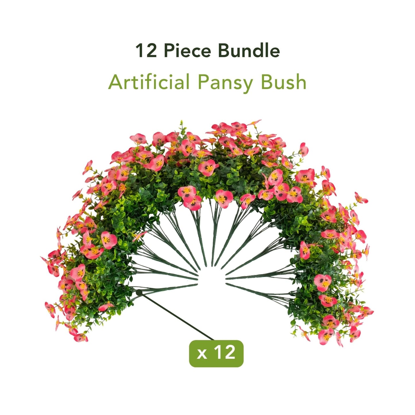 13in. UV Resistant Artificial Pansy Bush (Indoor/Outdoor) - Set of 12