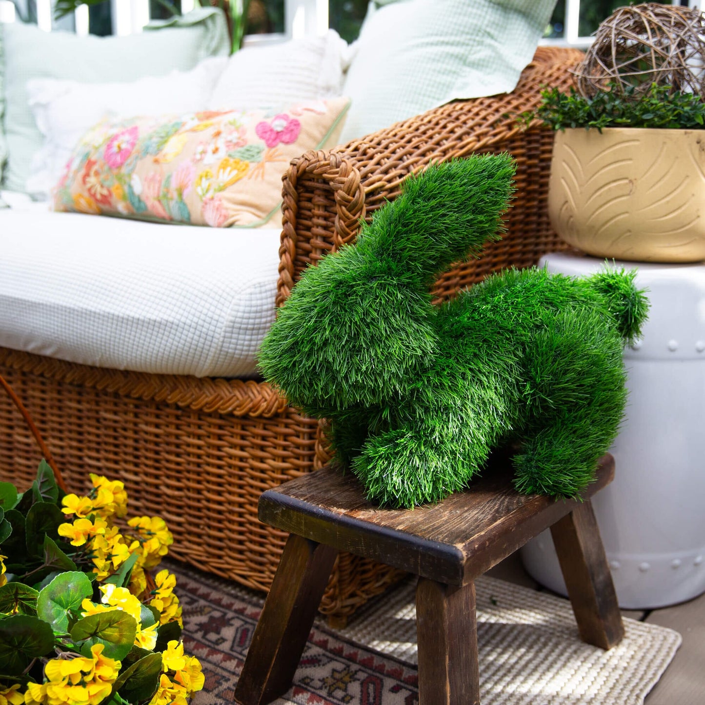 13" UV Resistant Artificial Grass Garden Plush Topiary Bunny Rabbit (Indoor/Outdoor)