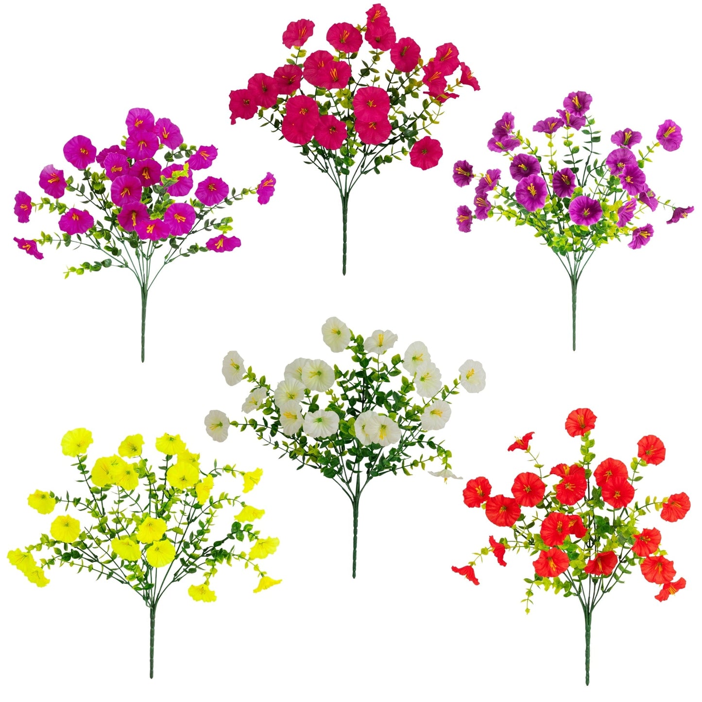14" UV Resistant Artificial Morning Glory Bush (Indoor/Outdoor) - Set of 12