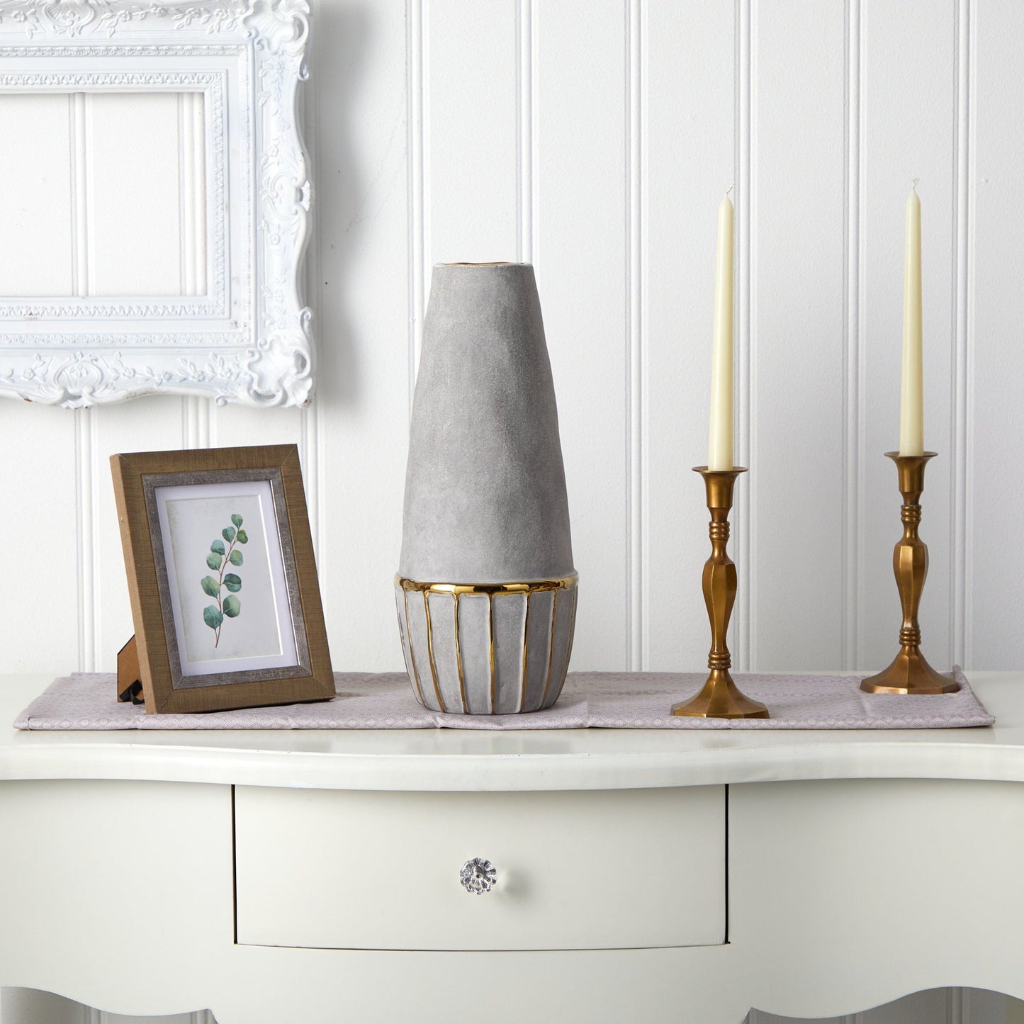 15” Regal Stone Decorative Vase with Gold Accents