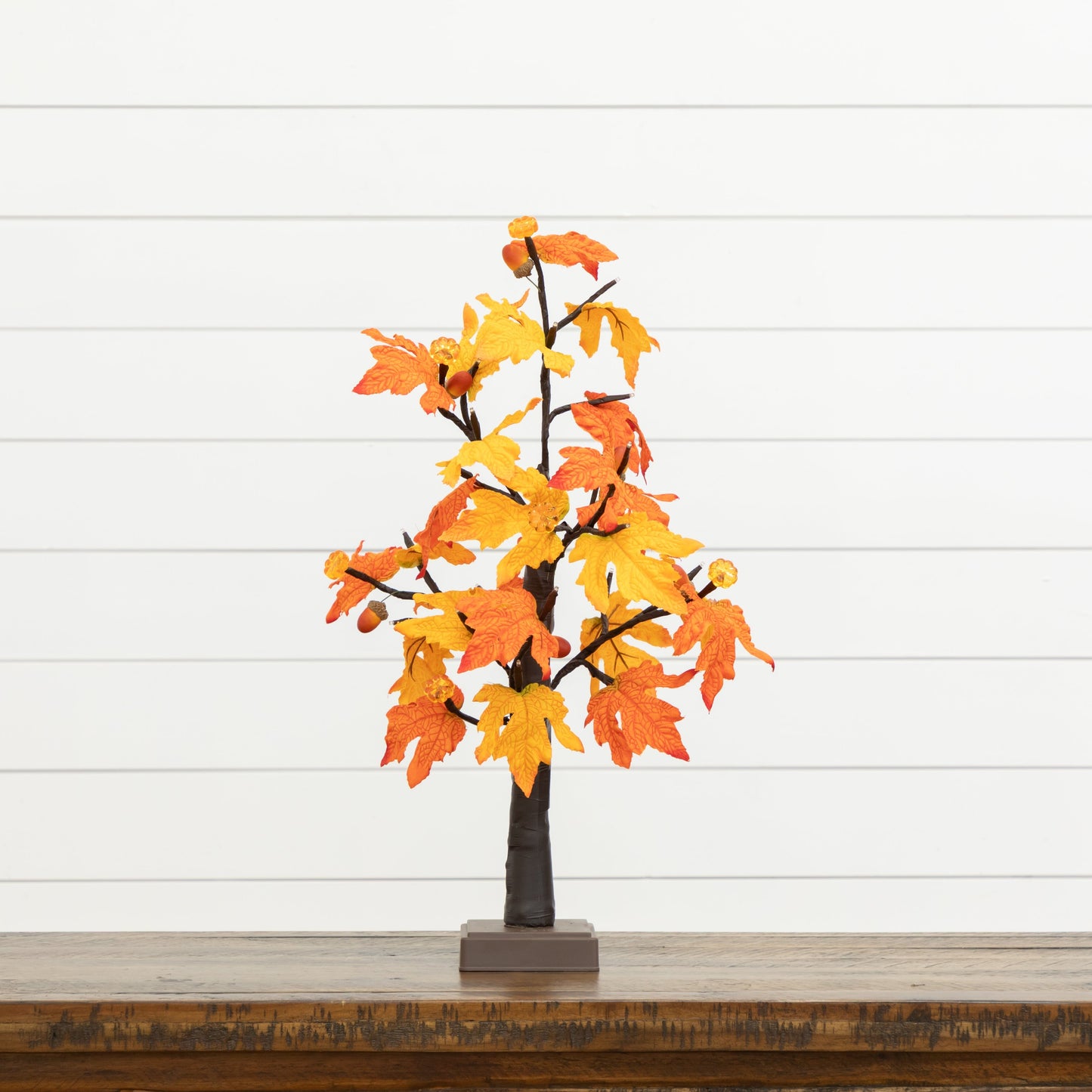 2' Pre-Lit Autumn Maple Artificial Fall Tree with 24 Warm White LED & Pumpkin Shaped Lights with Detachable Base