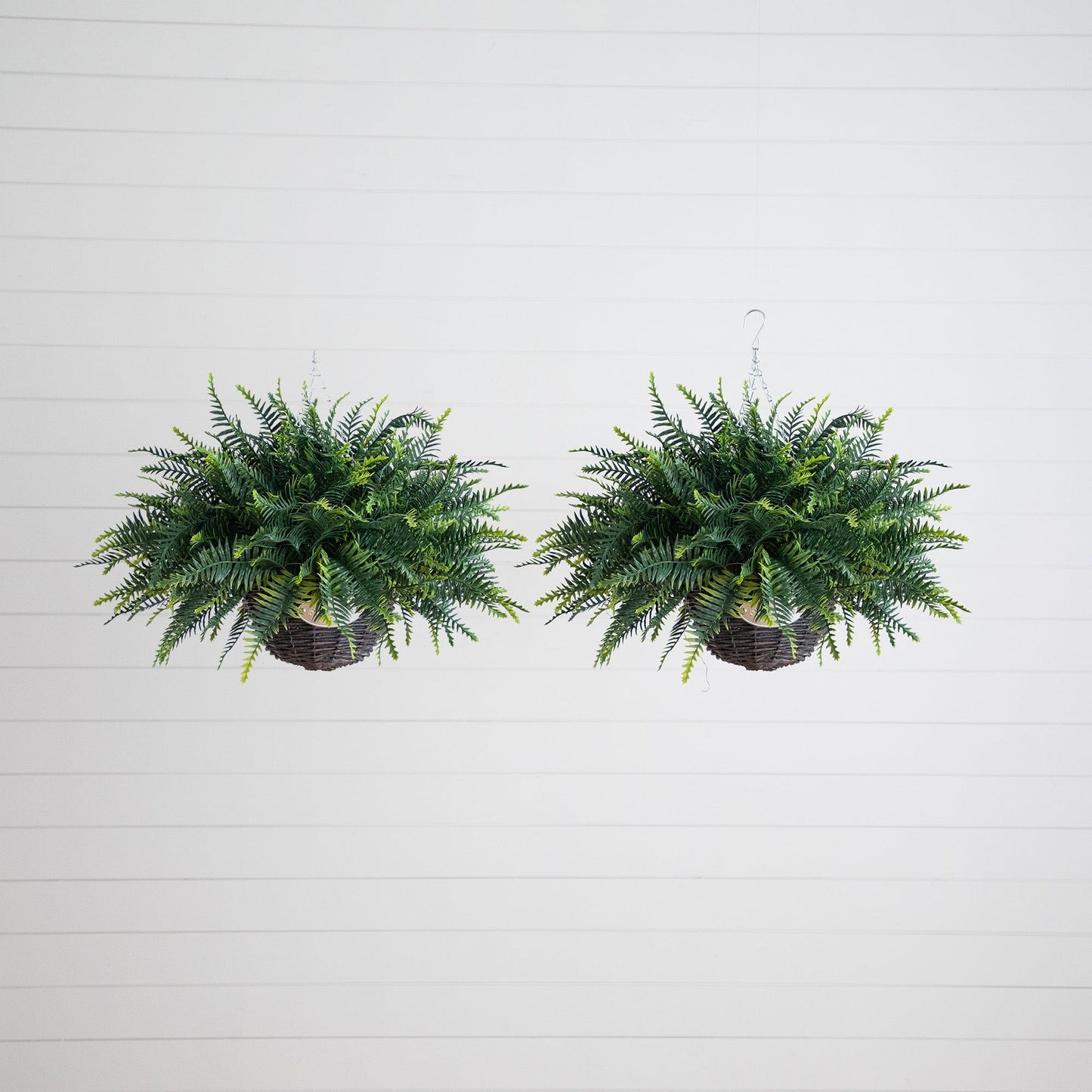 21" UV Resistant Artificial Fern in Hanging Basket (Indoor/Outdoor) - Set of 2