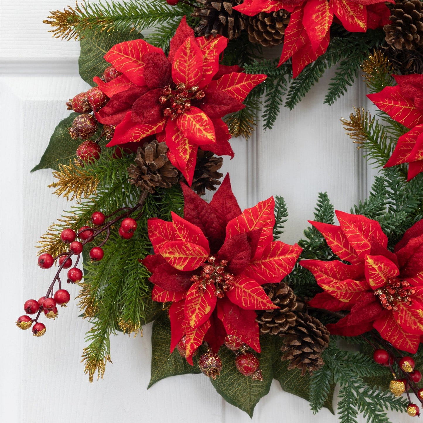 24" Artificial Poinsettia & Berry Wreath