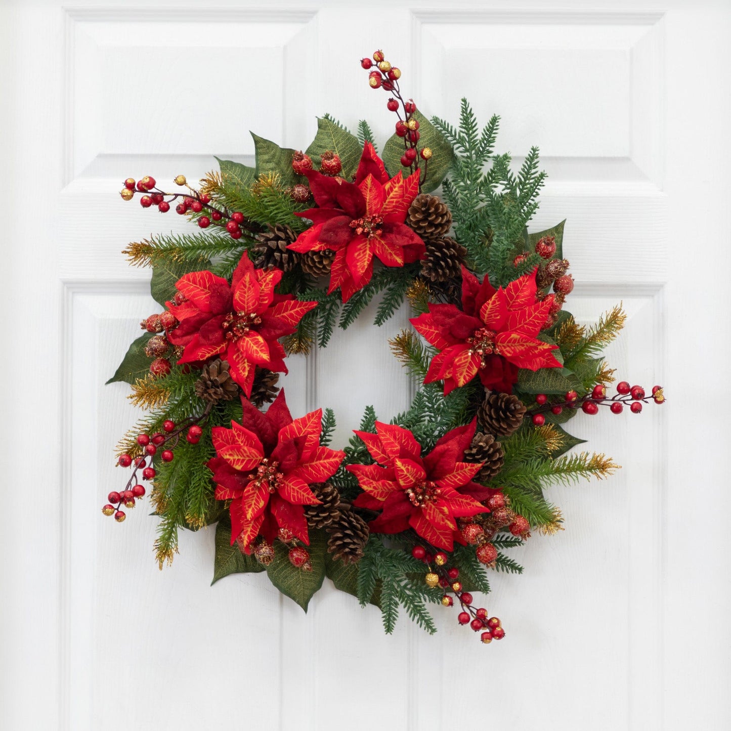 24" Artificial Poinsettia & Berry Wreath