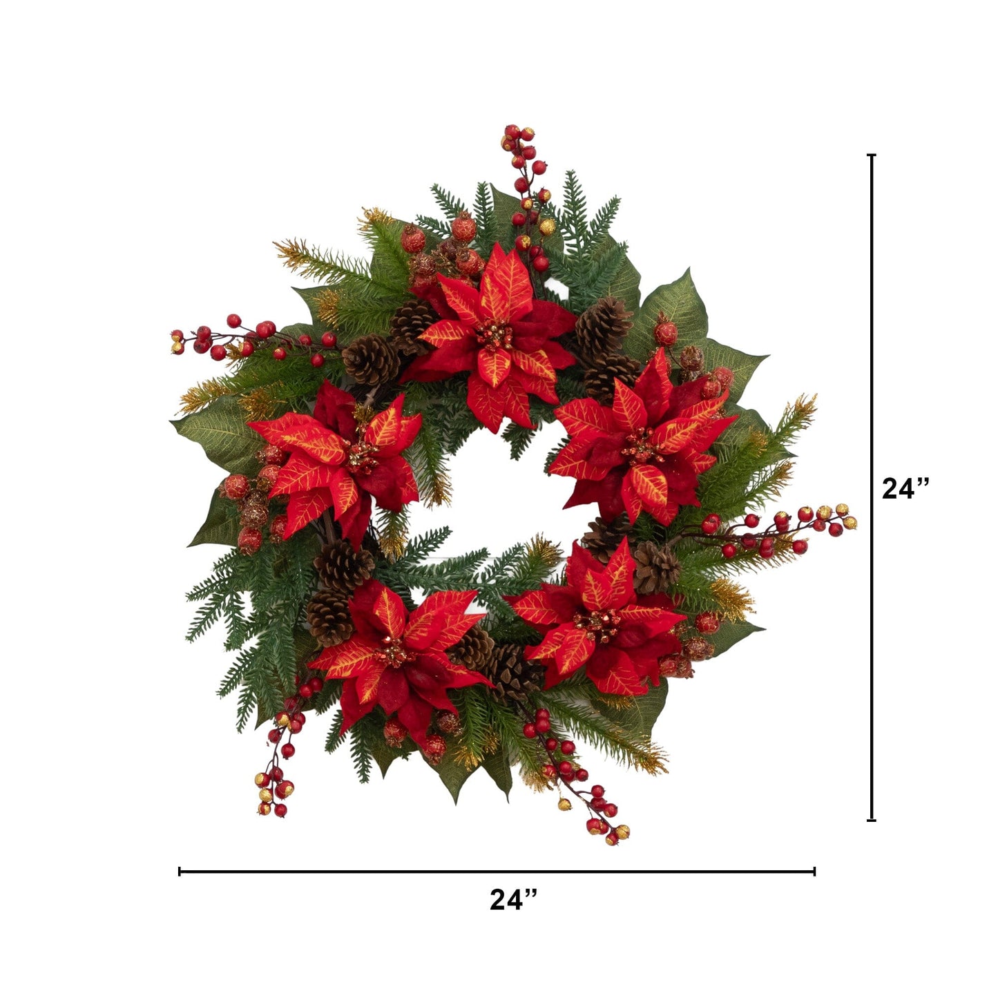 24" Artificial Poinsettia & Berry Wreath