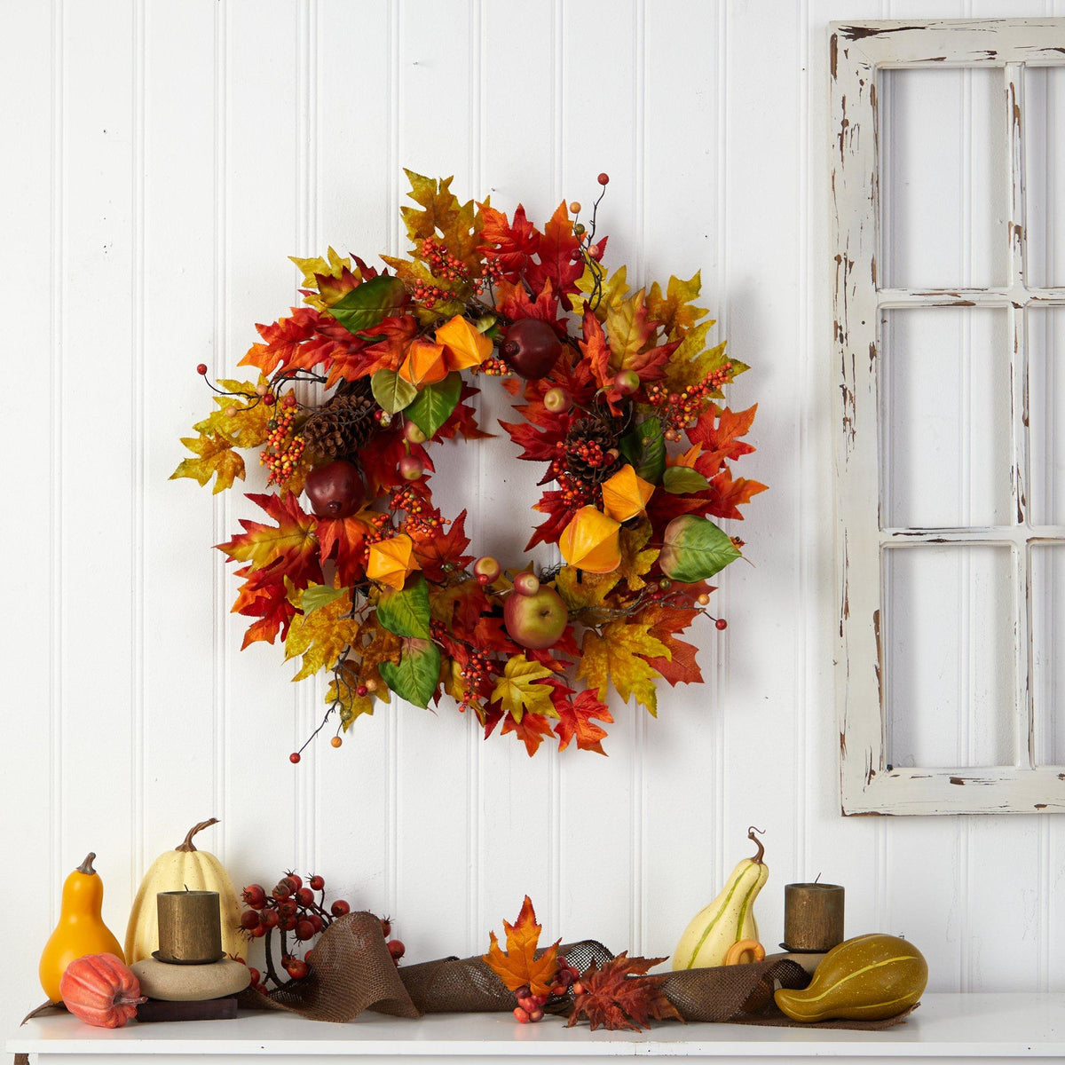 24” Autumn Maple Leaf and Berries Fall Artificial Wreath