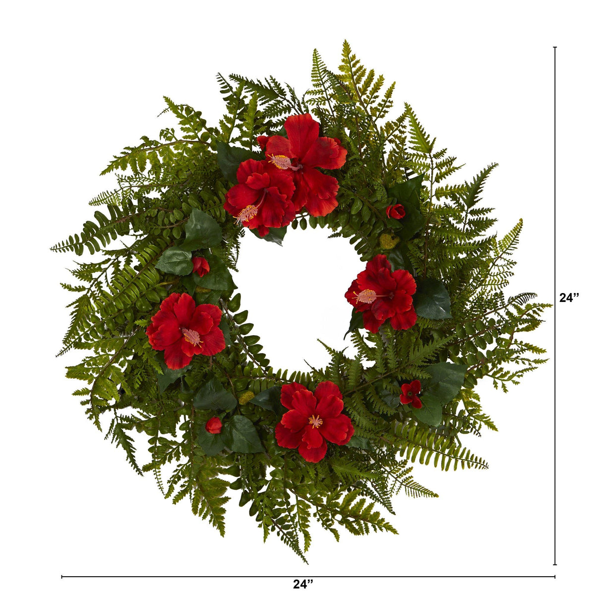 24” Mixed Fern and Hibiscus Artificial Wreath