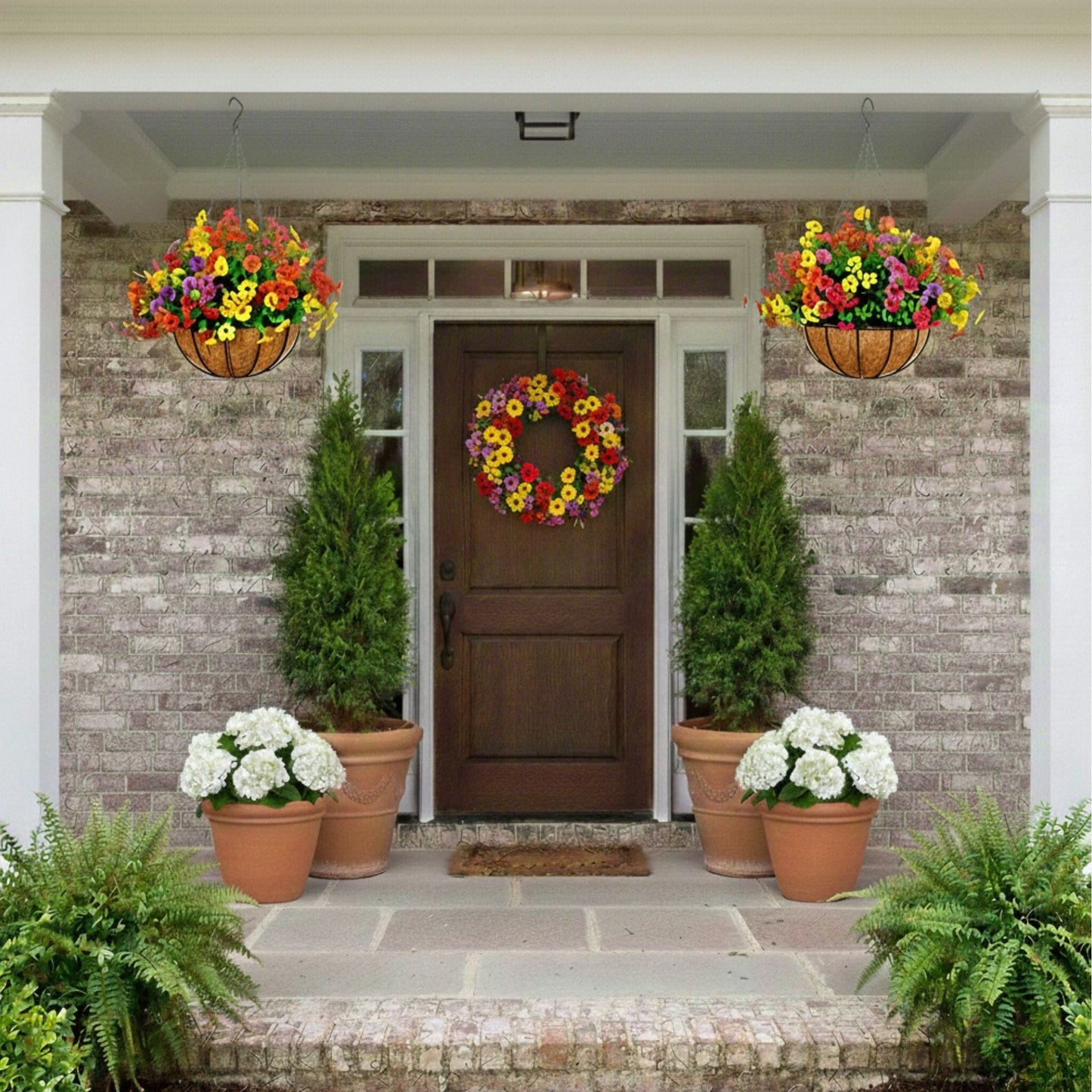 24" UV Resistant Artificial Daisy Hanging Basket DIY Kit (Indoor/Outdoor) - Set of 2