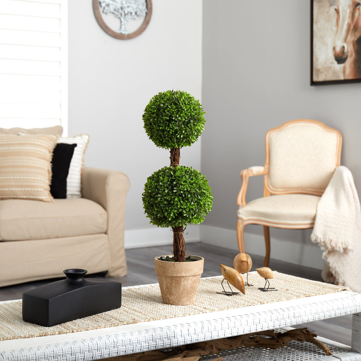 2.5’ Boxwood Double Ball Topiary Artificial Tree (Indoor/Outdoor)